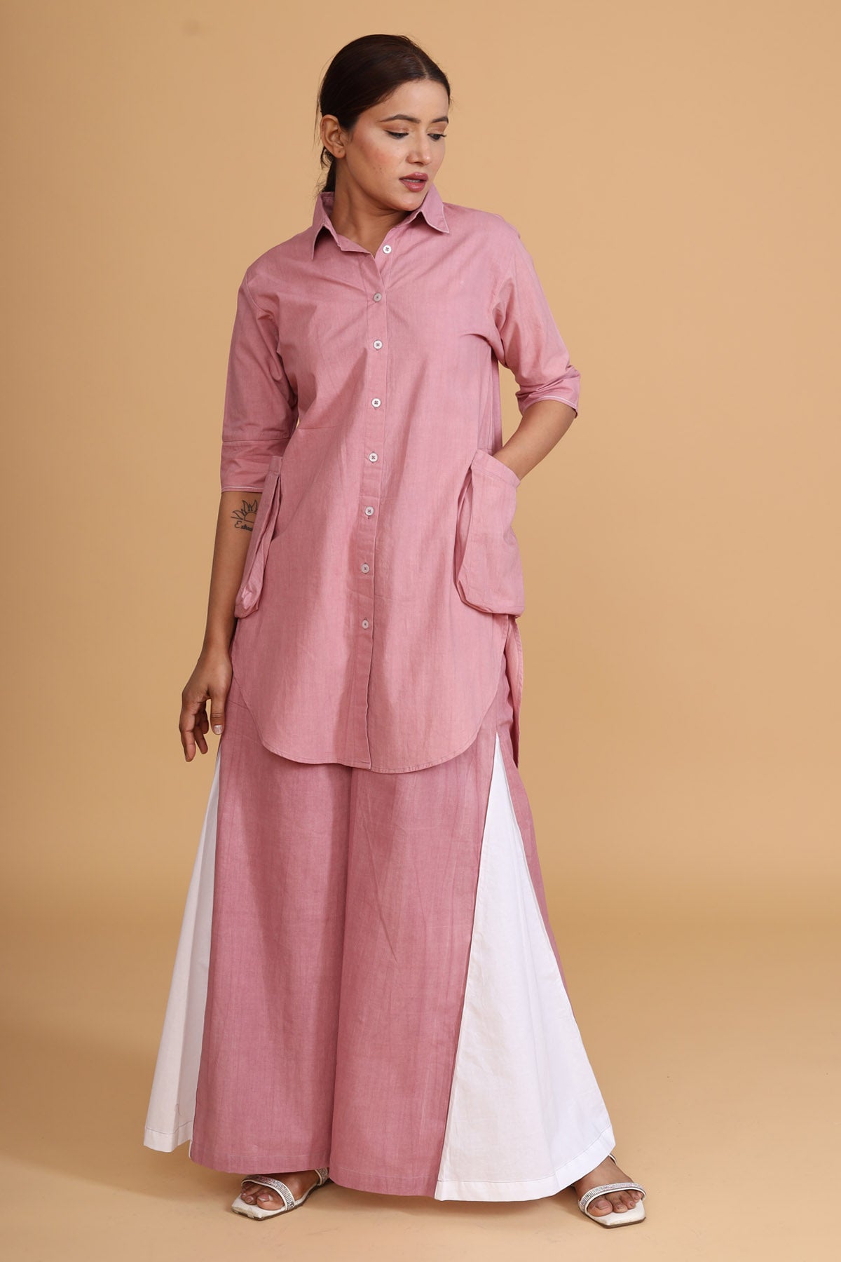 Color Block Side Pleated Pants