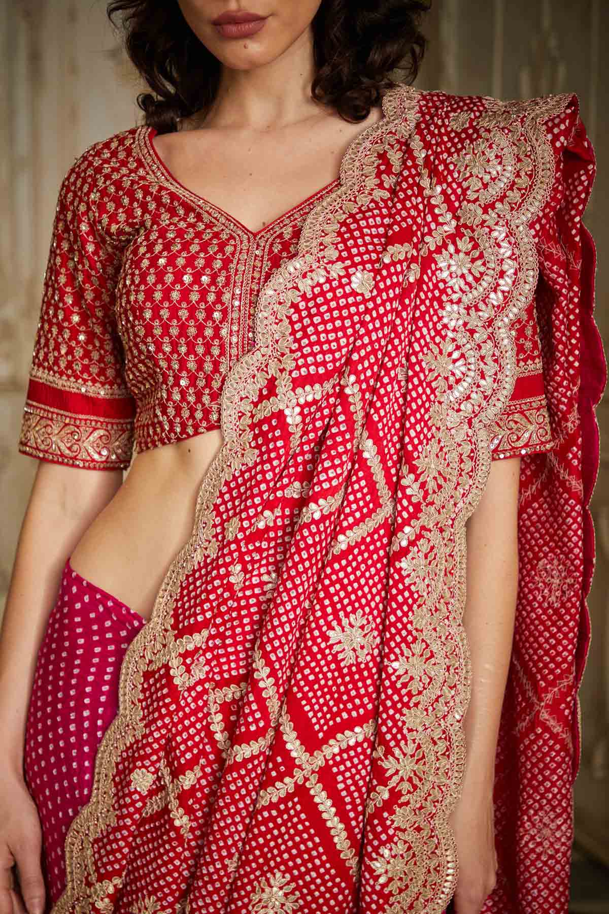 Pink & Red Silk Saree