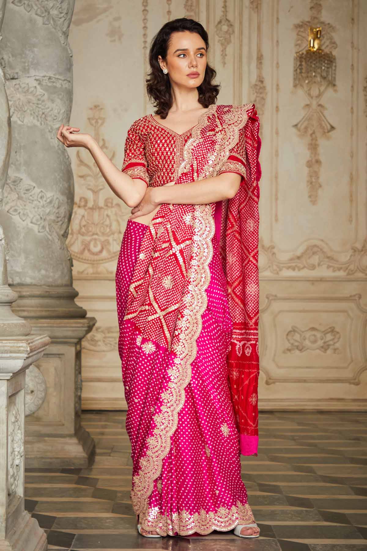 Pink & Red Silk Saree