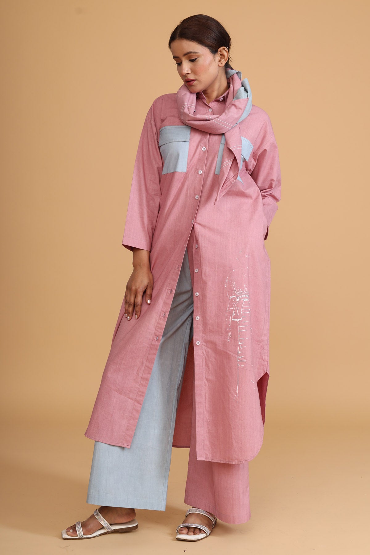 Color Block Tunic Set & Scarf