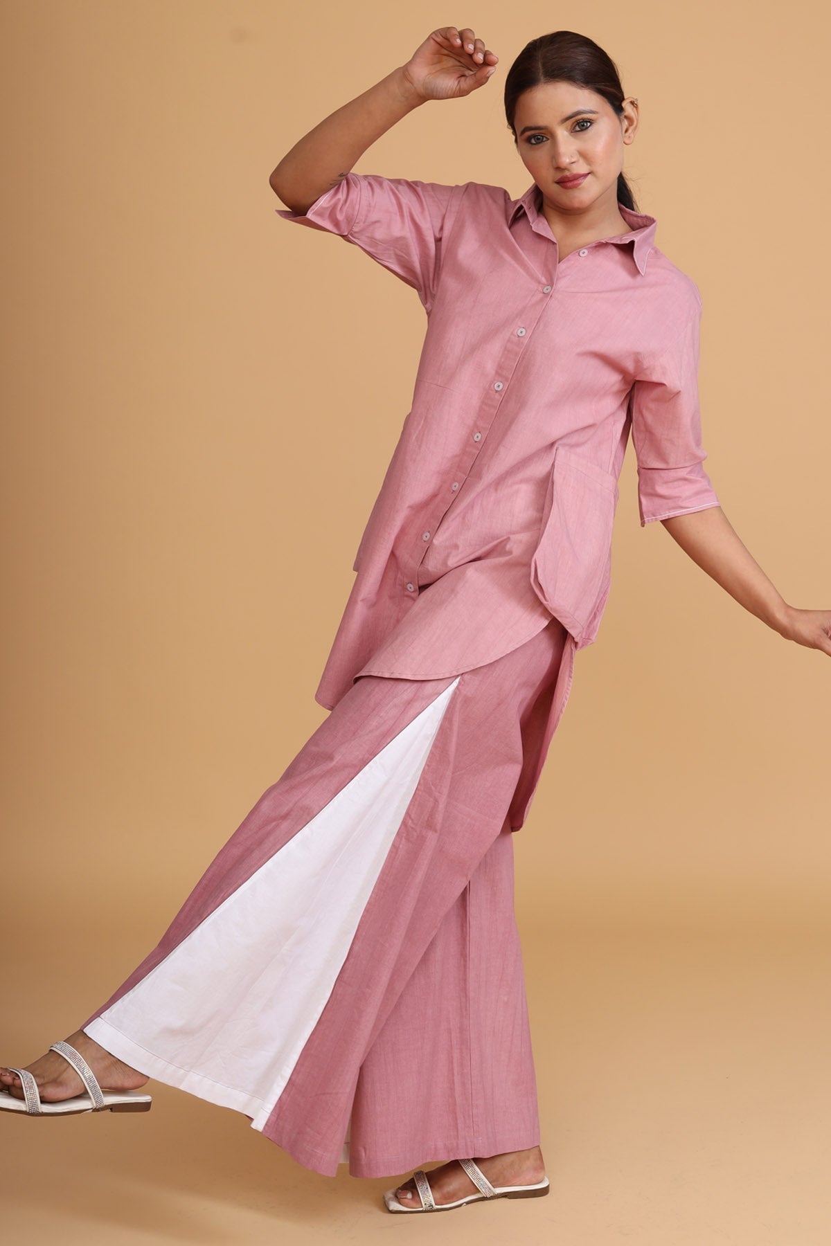 Pink Color Block Side Pleated Pants - Trendy Cotton Poplin Bottoms