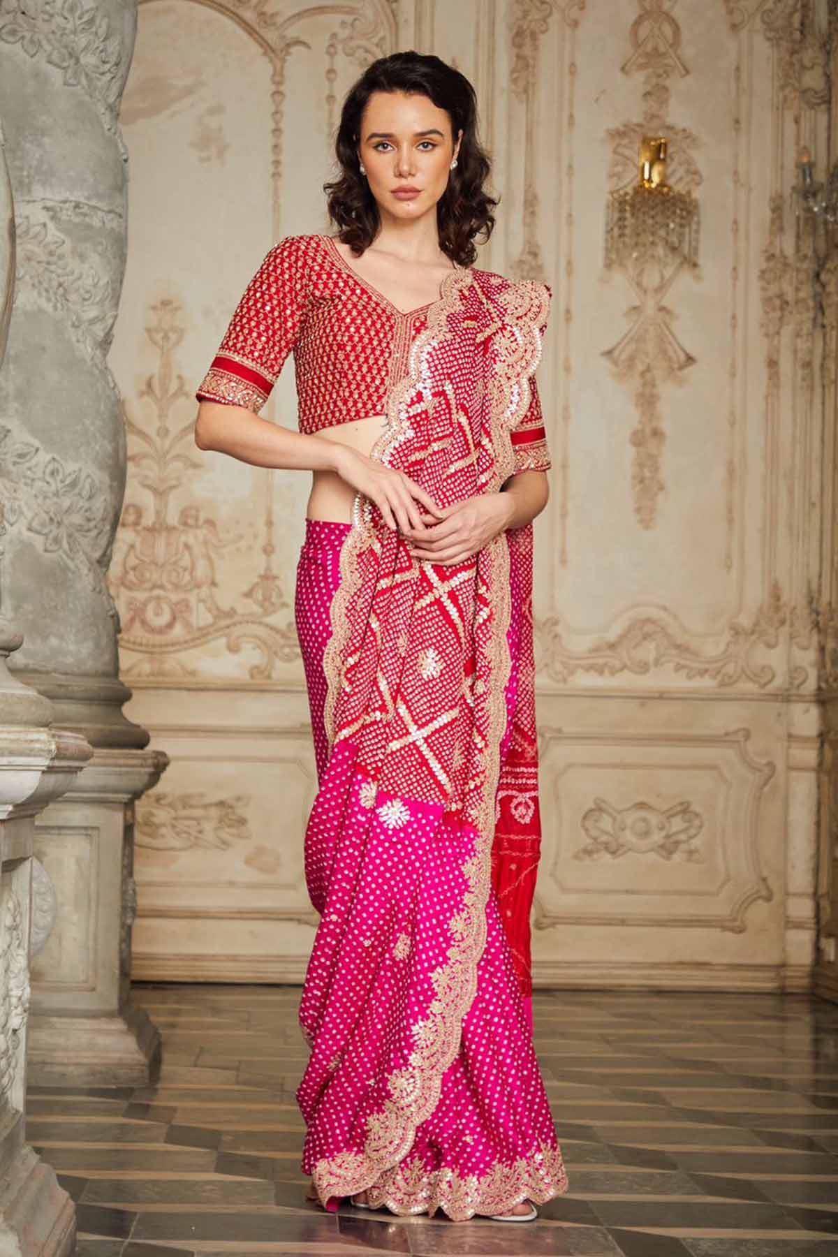 Pink & Red Silk Saree
