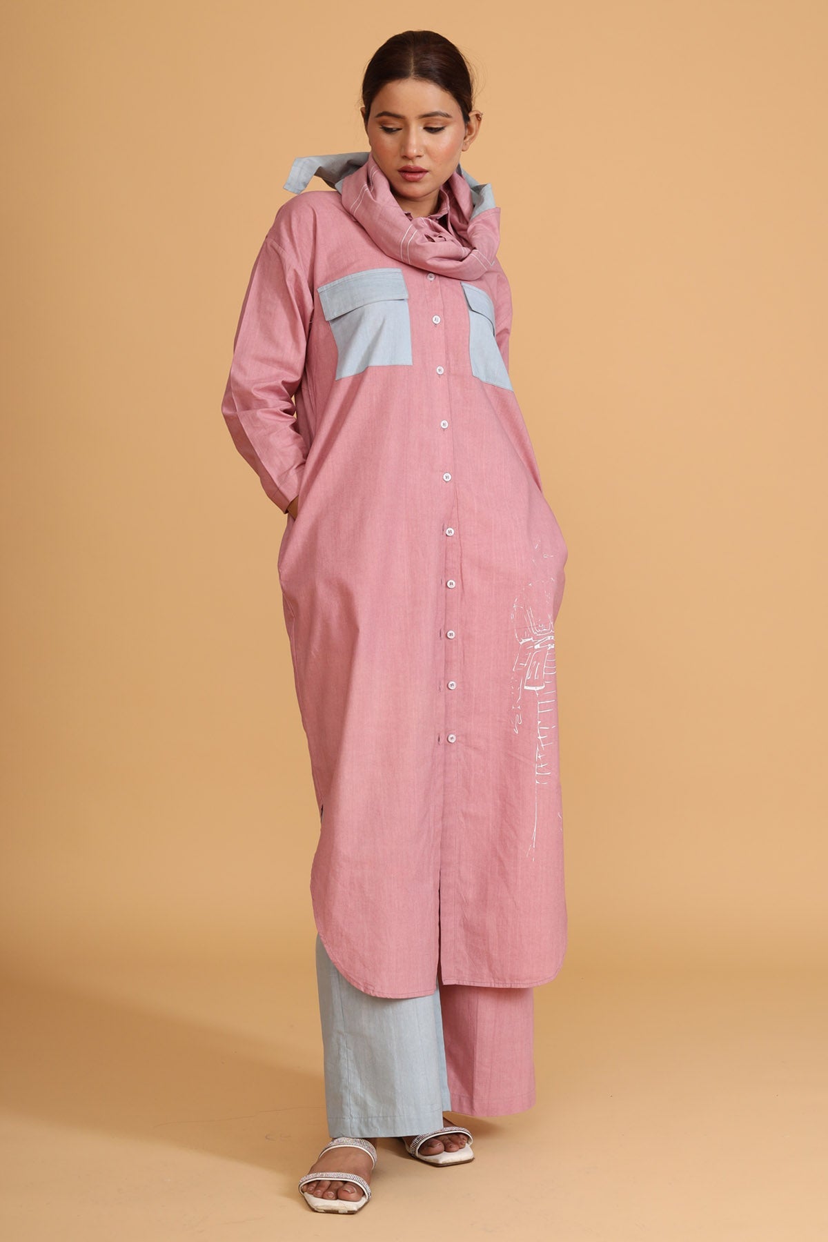 Buy Jaza Color Block Tunic Set & Scarf - Chic Comfort at ScrollnShops