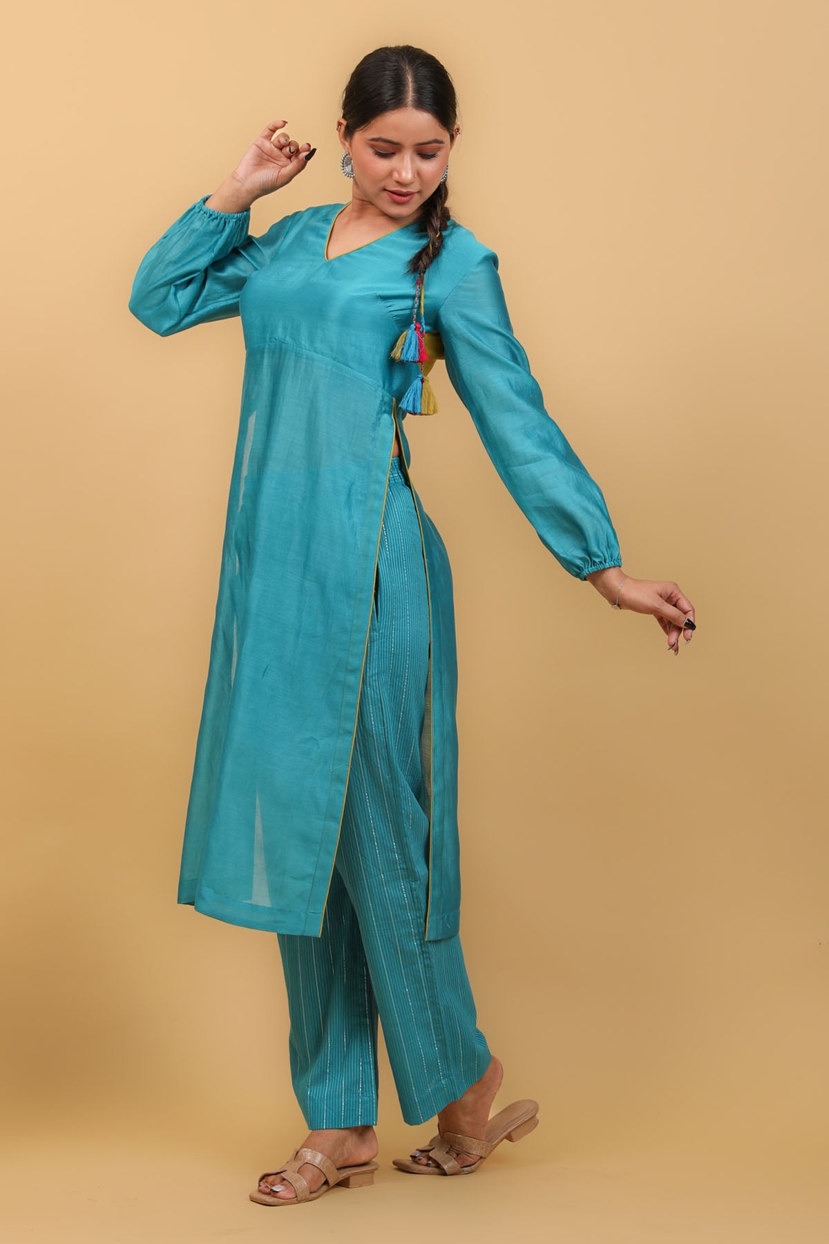 Aqua Blue Chanderi Kurta & Pants