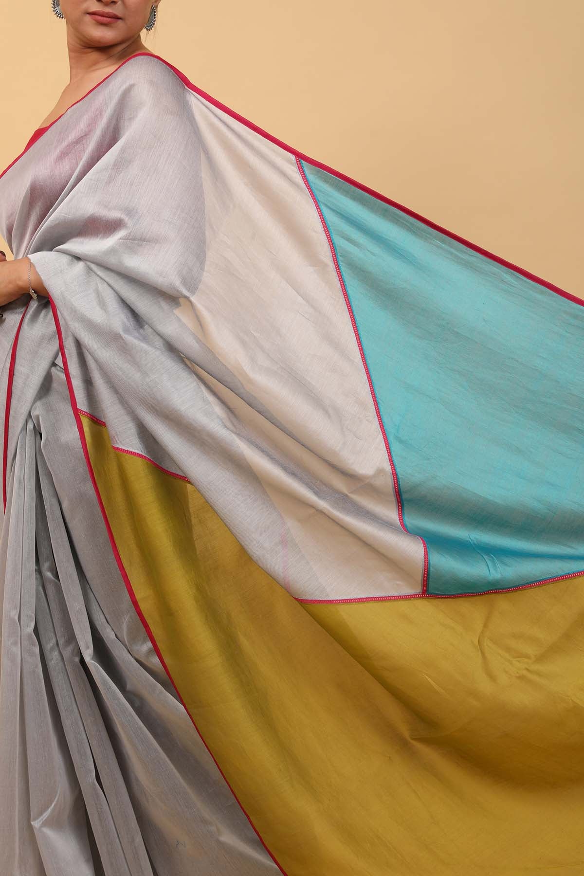 Colorblock Chanderi Saree Set