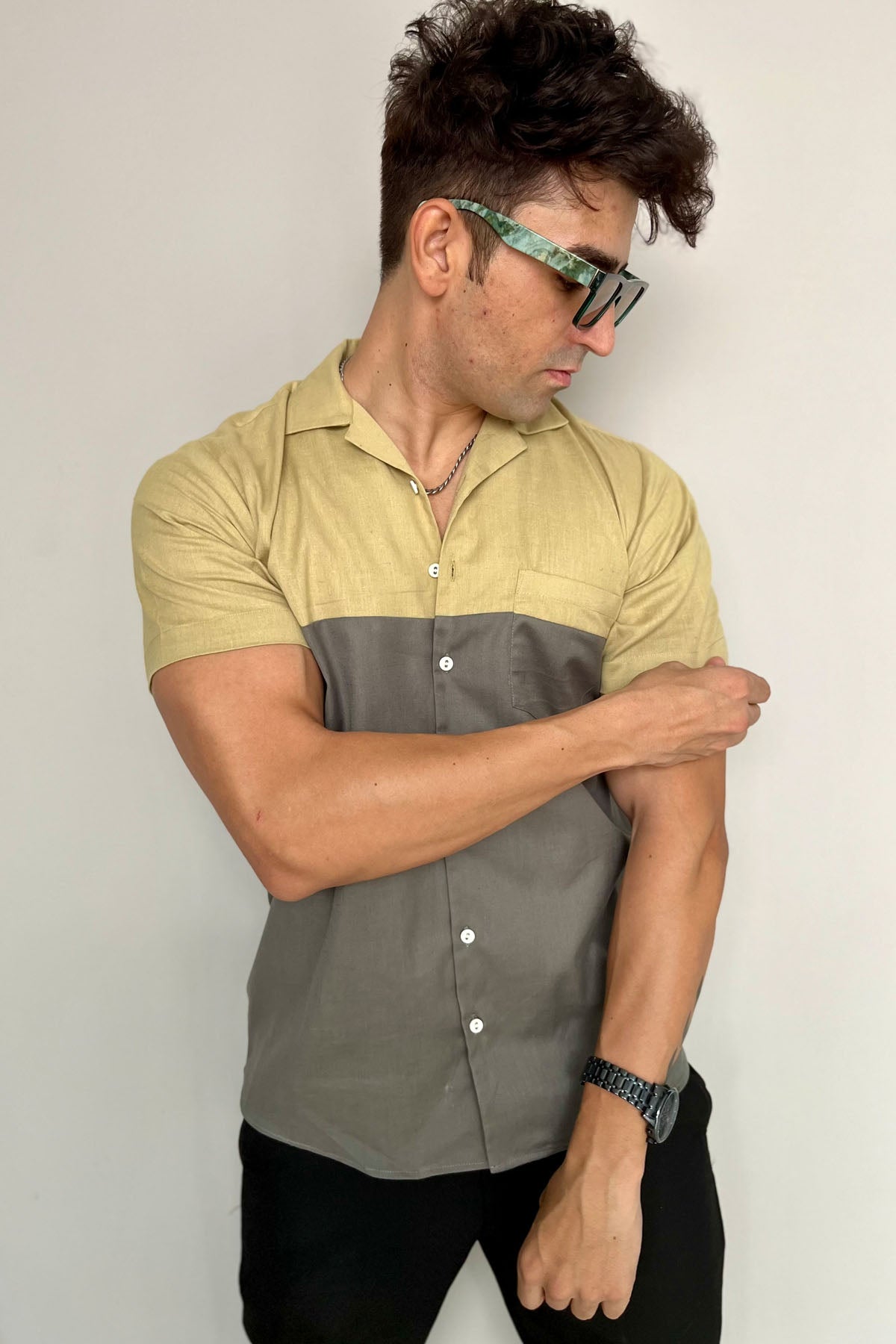 Colorblock Linen Shirt