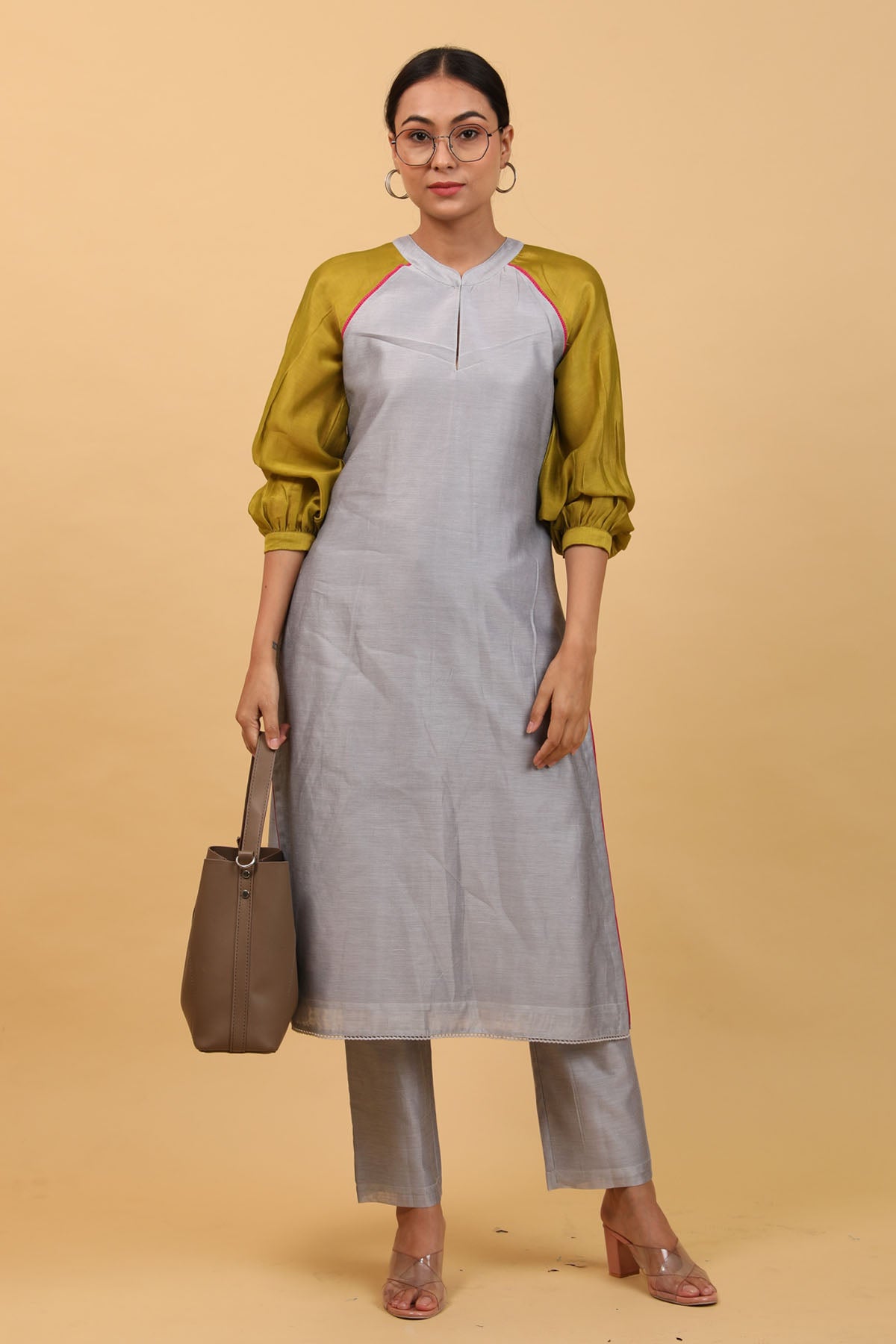 Chanderi Colorblock Kurta Set