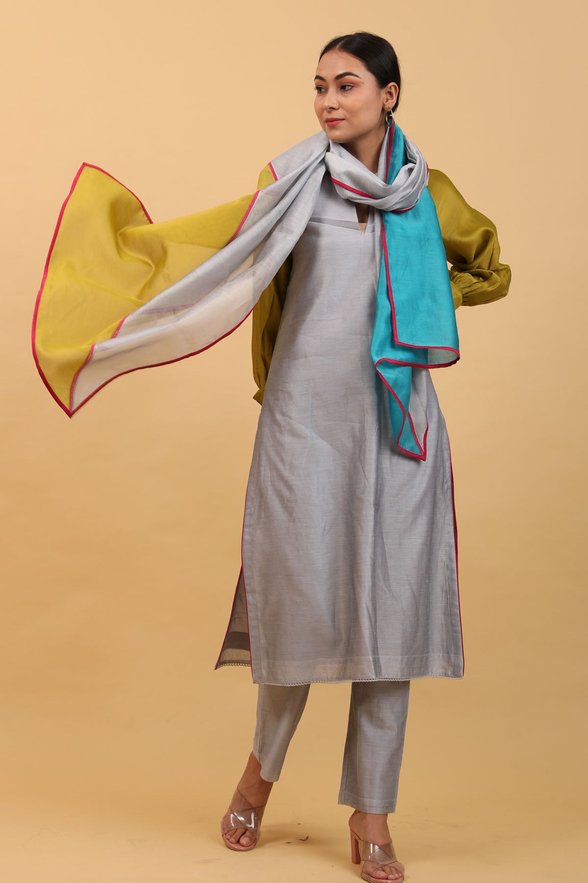 Chanderi Colorblock Kurta Set