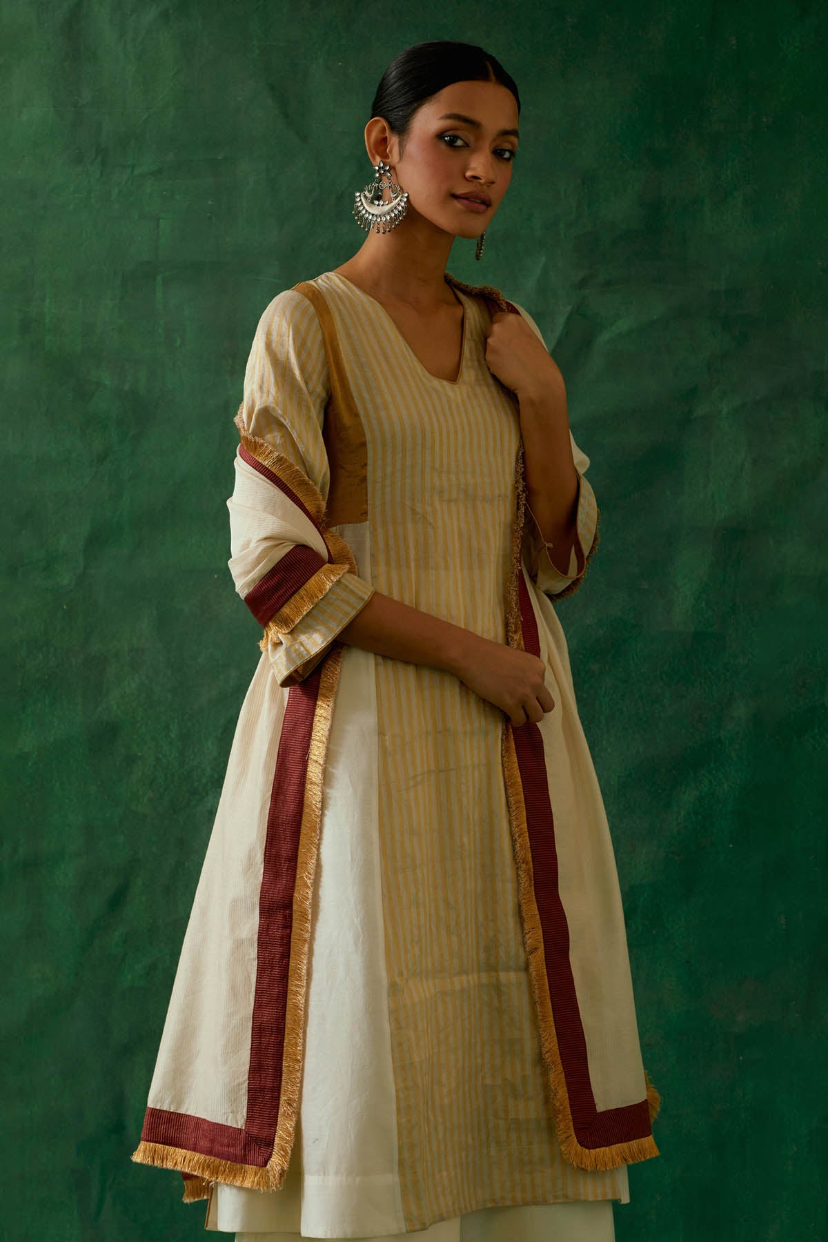 Colorblock Zari Silk Kurta Set