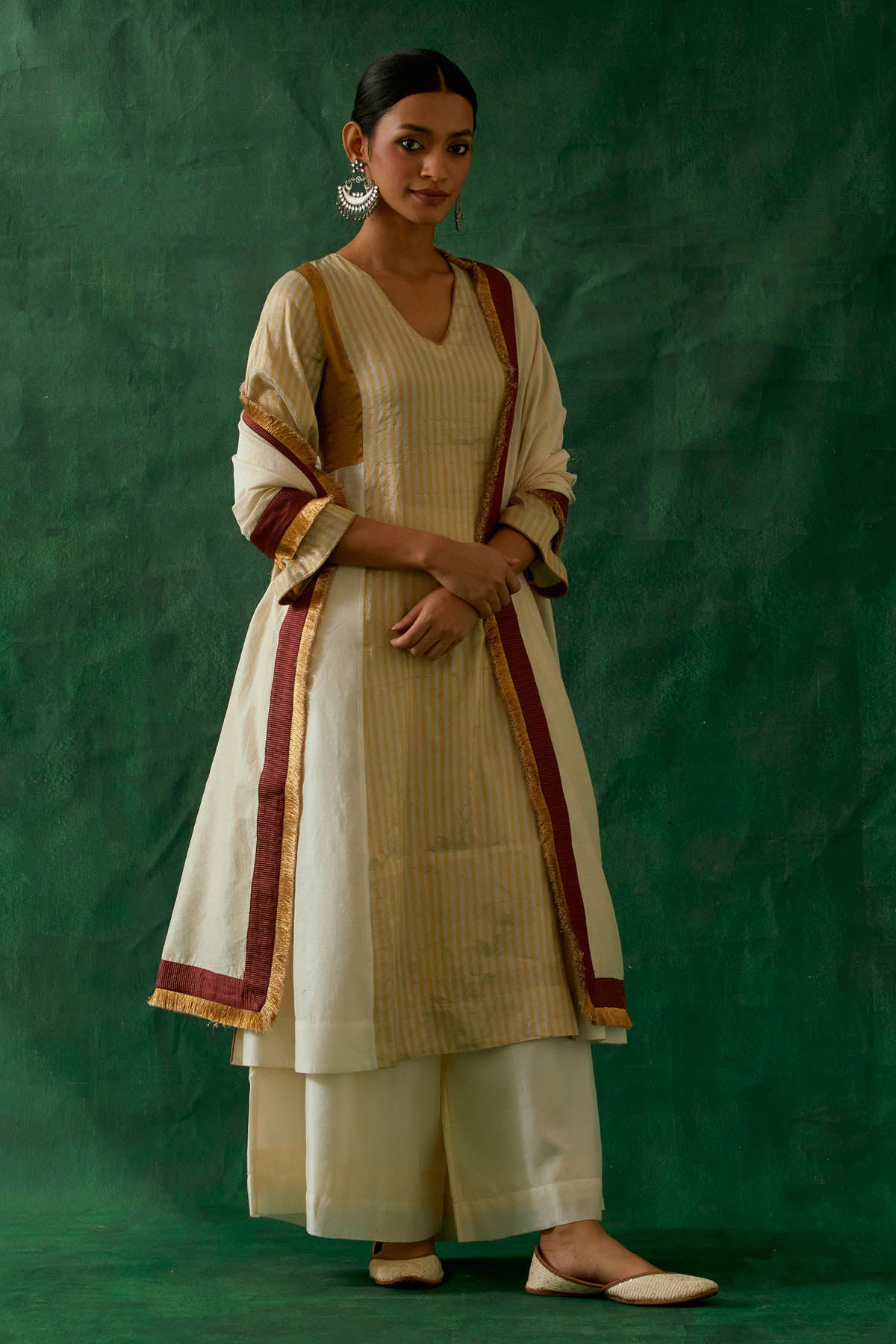 Colorblock Zari Silk Kurta Set