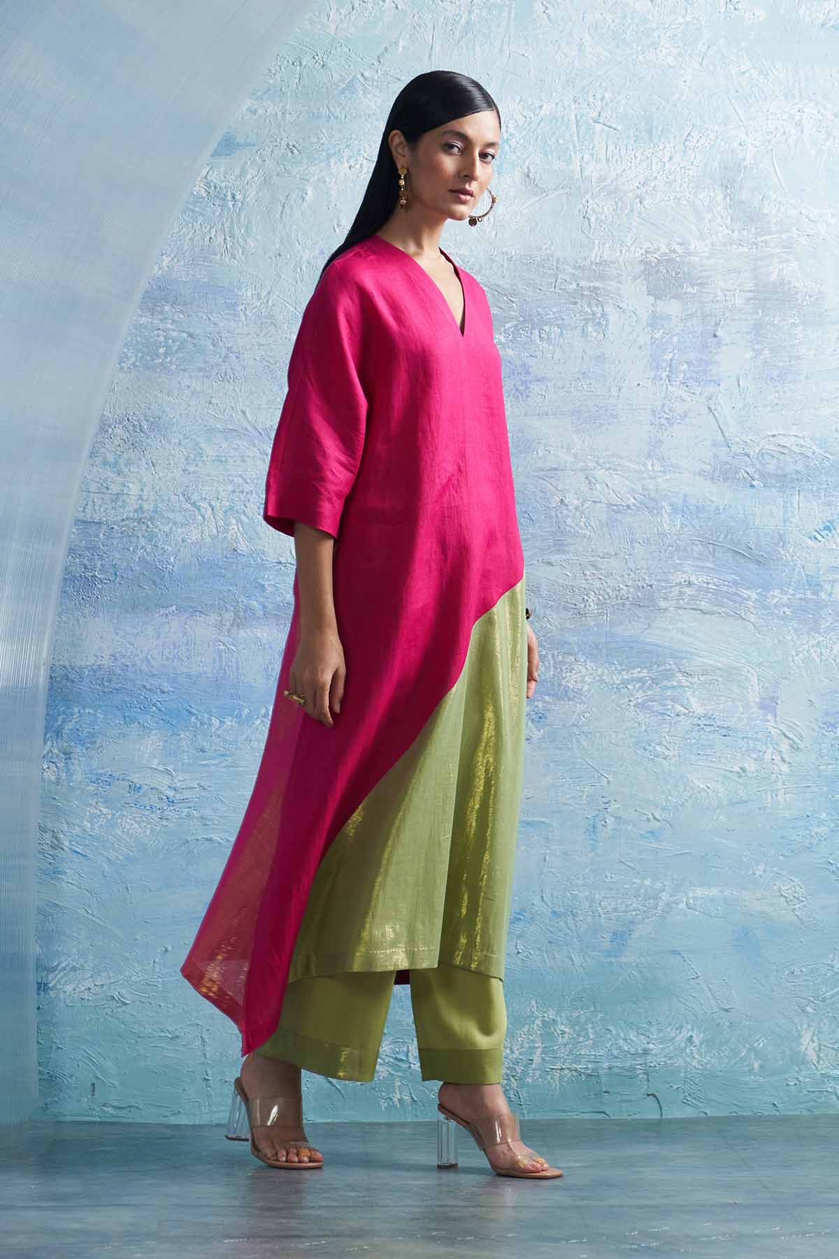 Colorblock Asymmetric Kurta Set