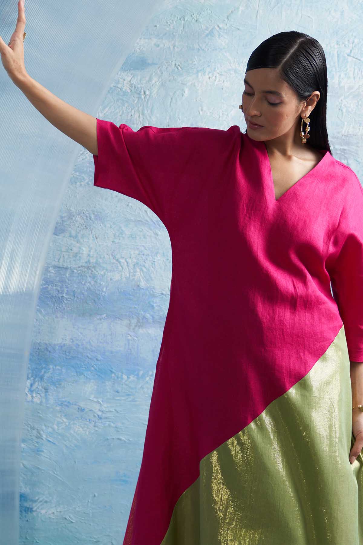 Colorblock Asymmetric Kurta Set