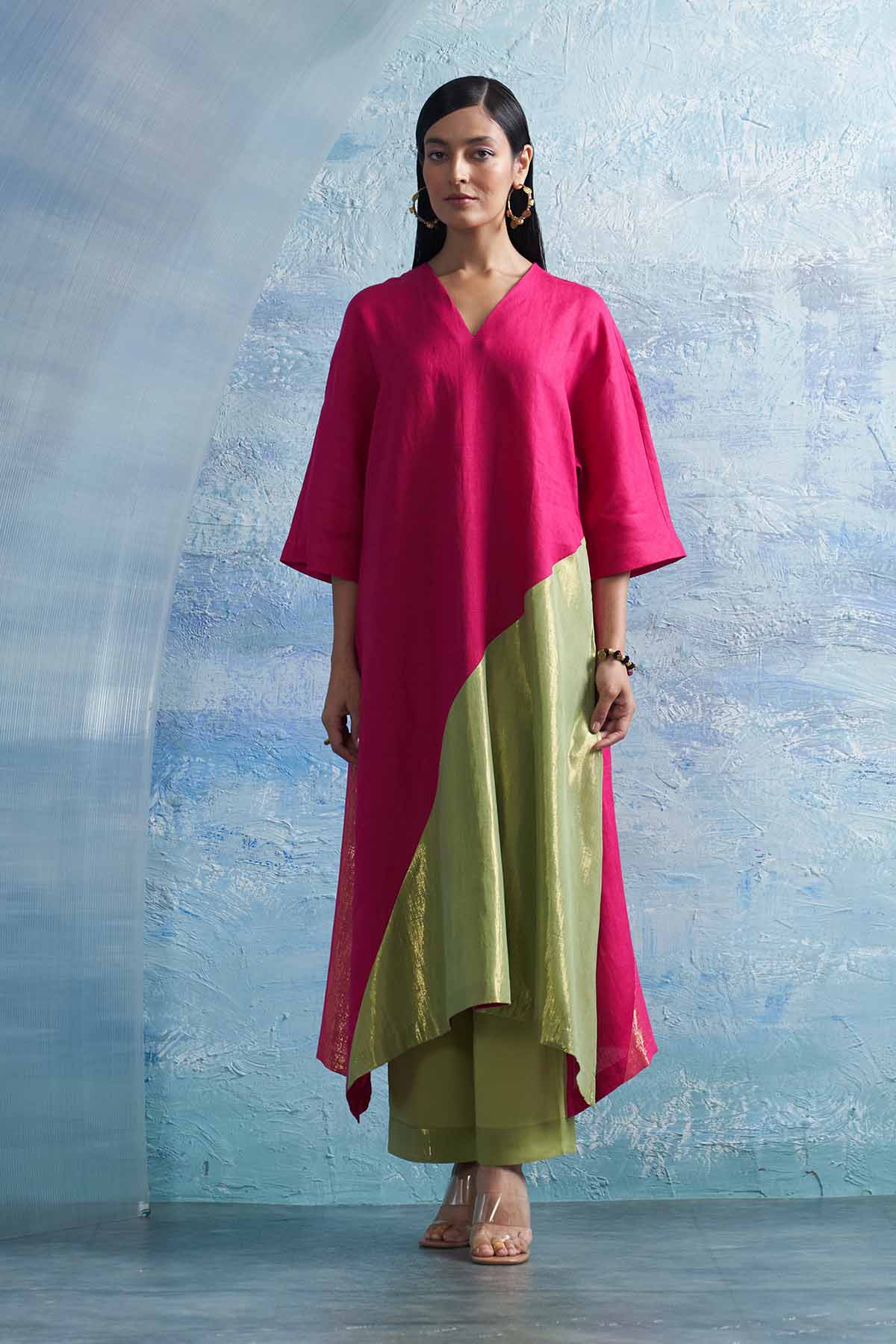Colorblock Asymmetric Kurta Set