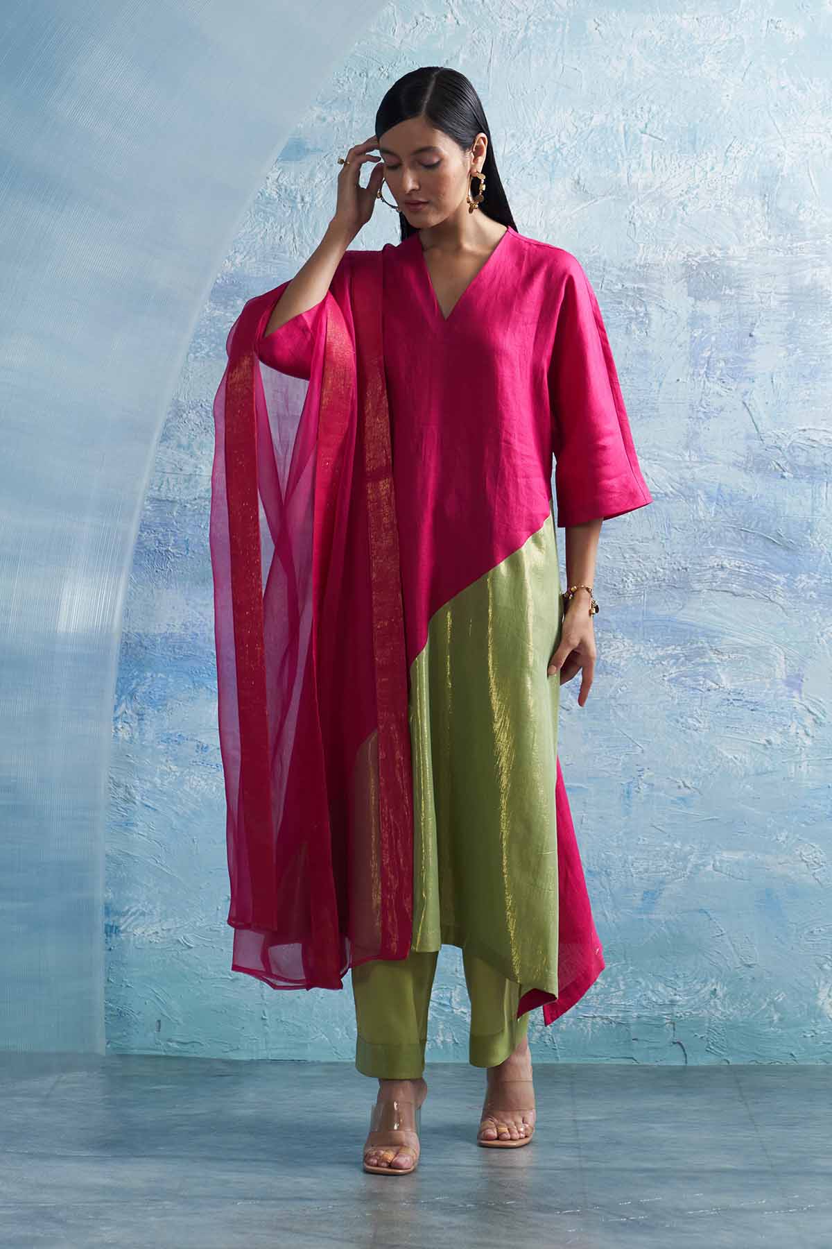 Buy Colorblock Asymmetric Kurta Set Online