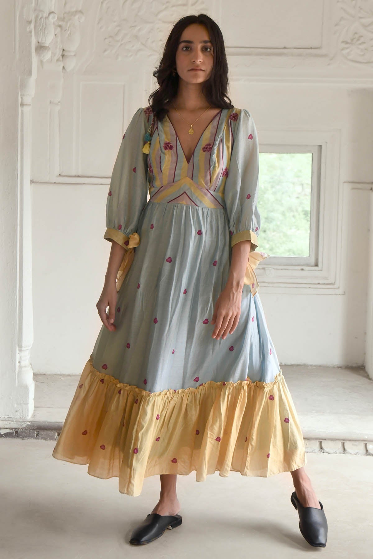 Colorblock Chanderi Silk Dress