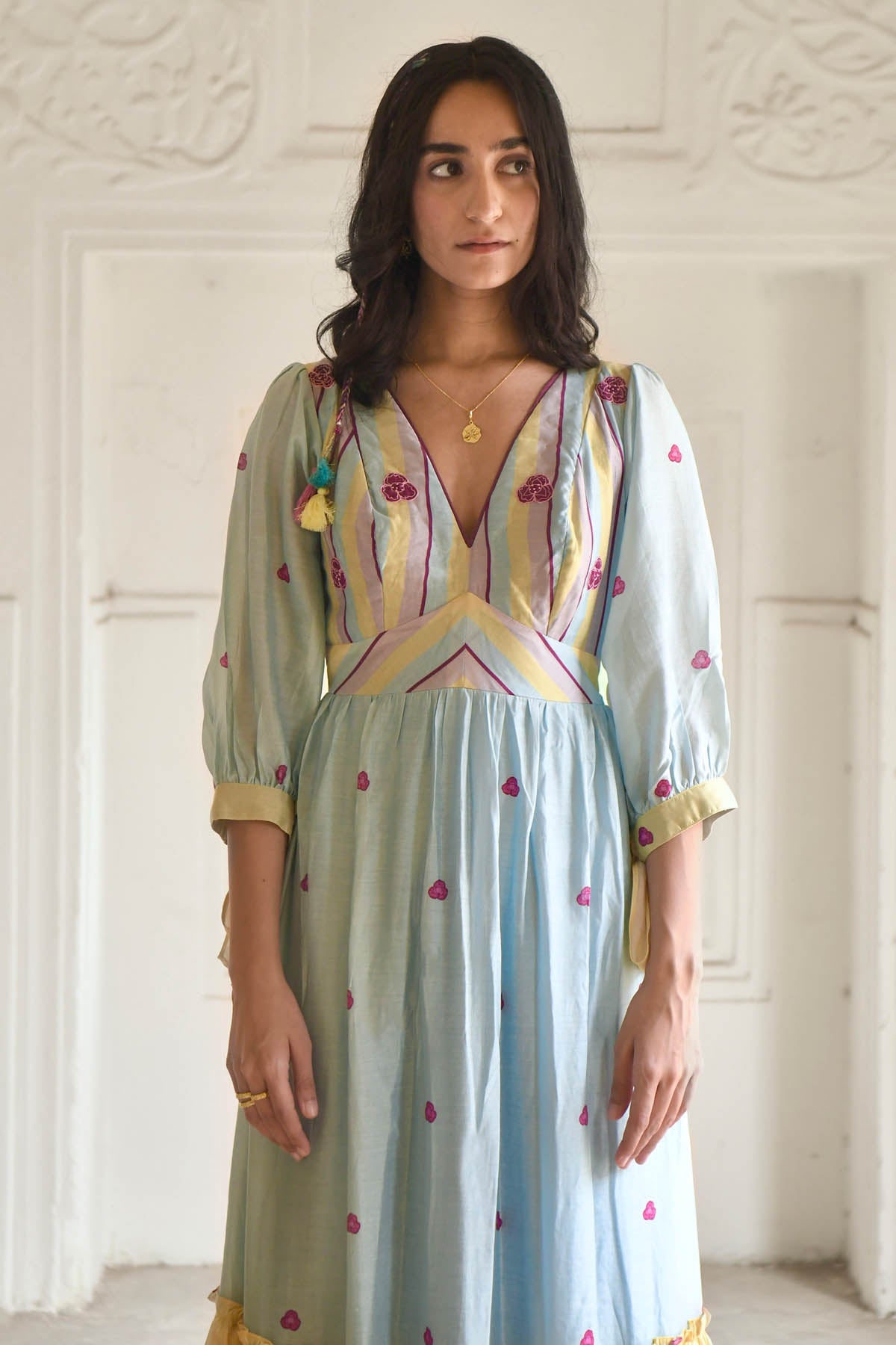 Colorblock Chanderi Silk Dress