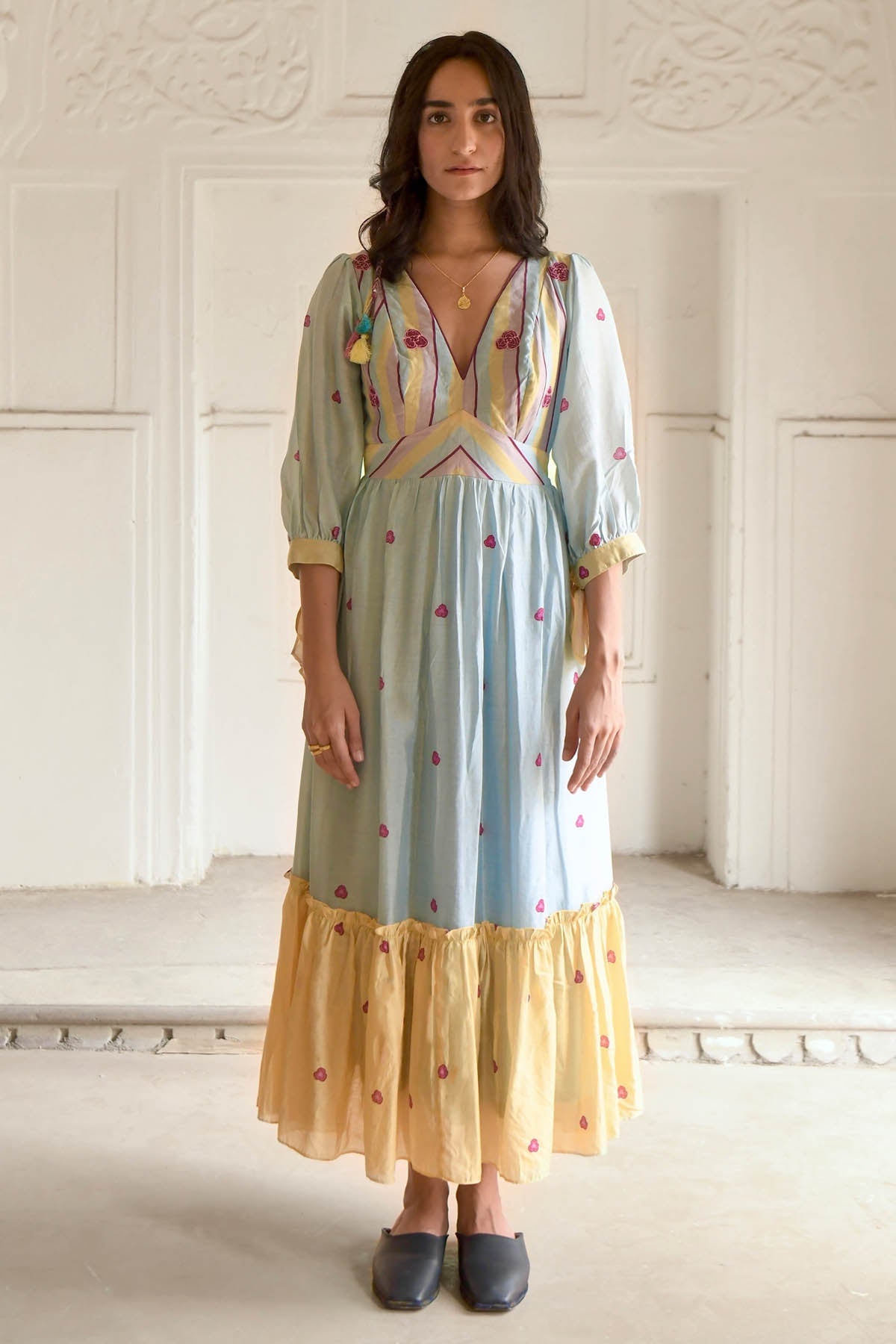 Taro India Colorblock Chanderi Silk Dress for women online at ScrollnShops