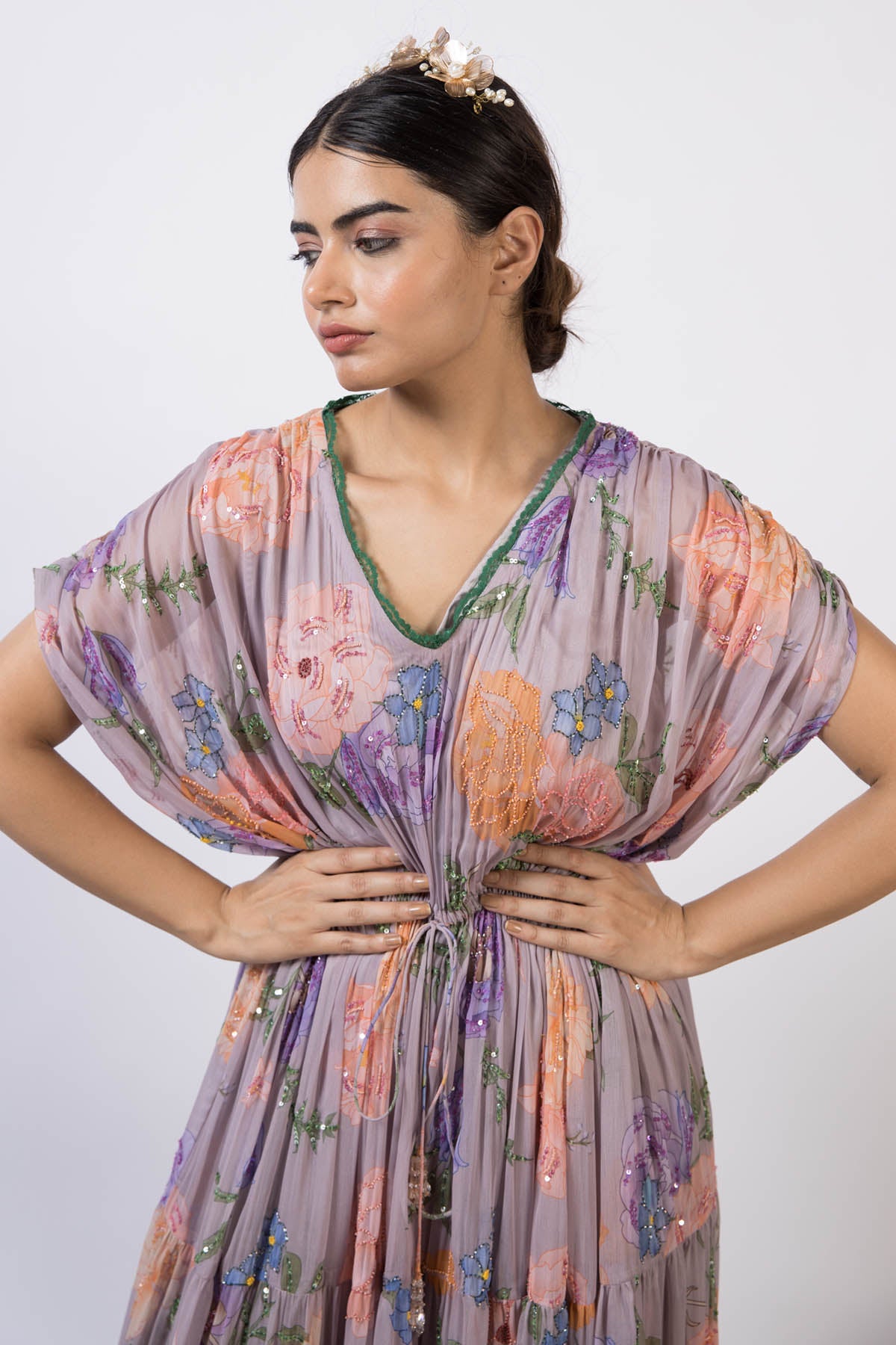 Colorblock Chiffon Flare Dress