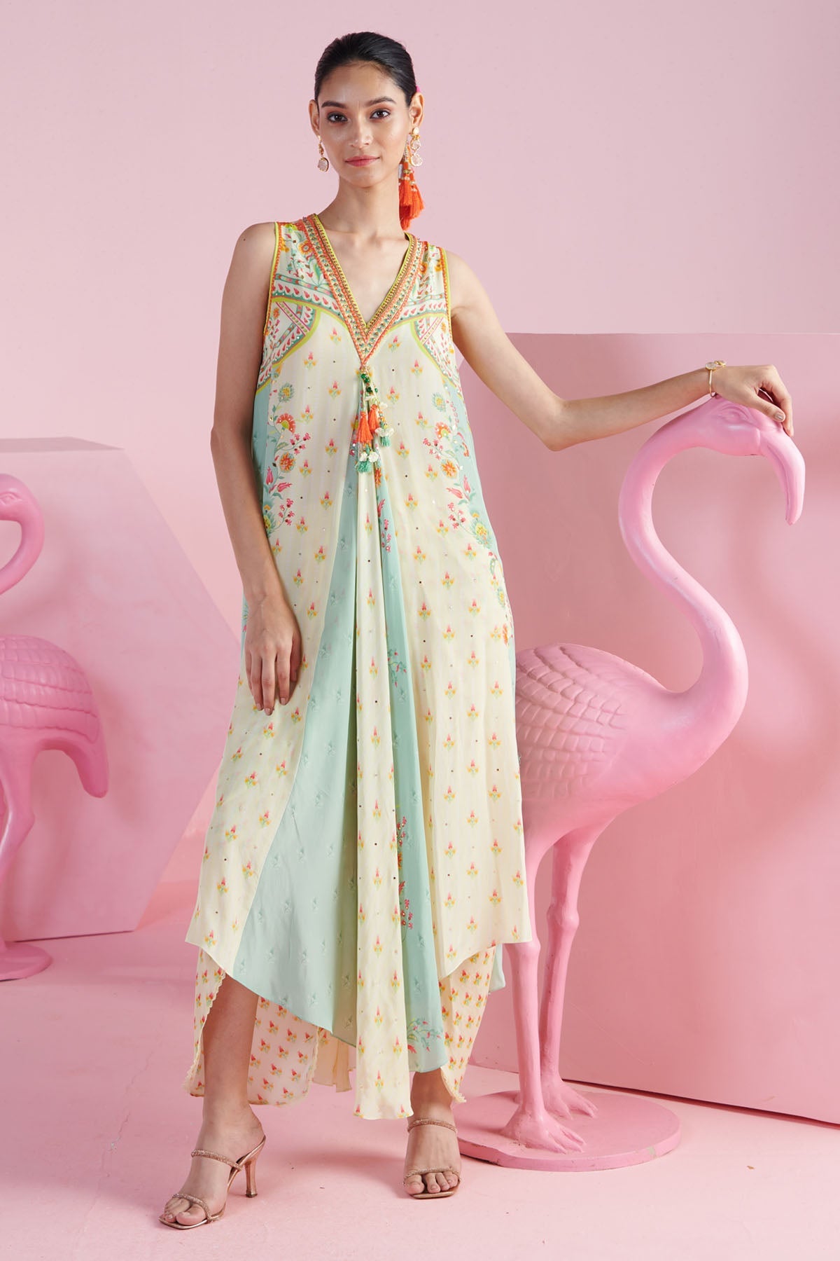 Buy Colorblock Chiffon Tunic & Dhoti by Mandira Wirk