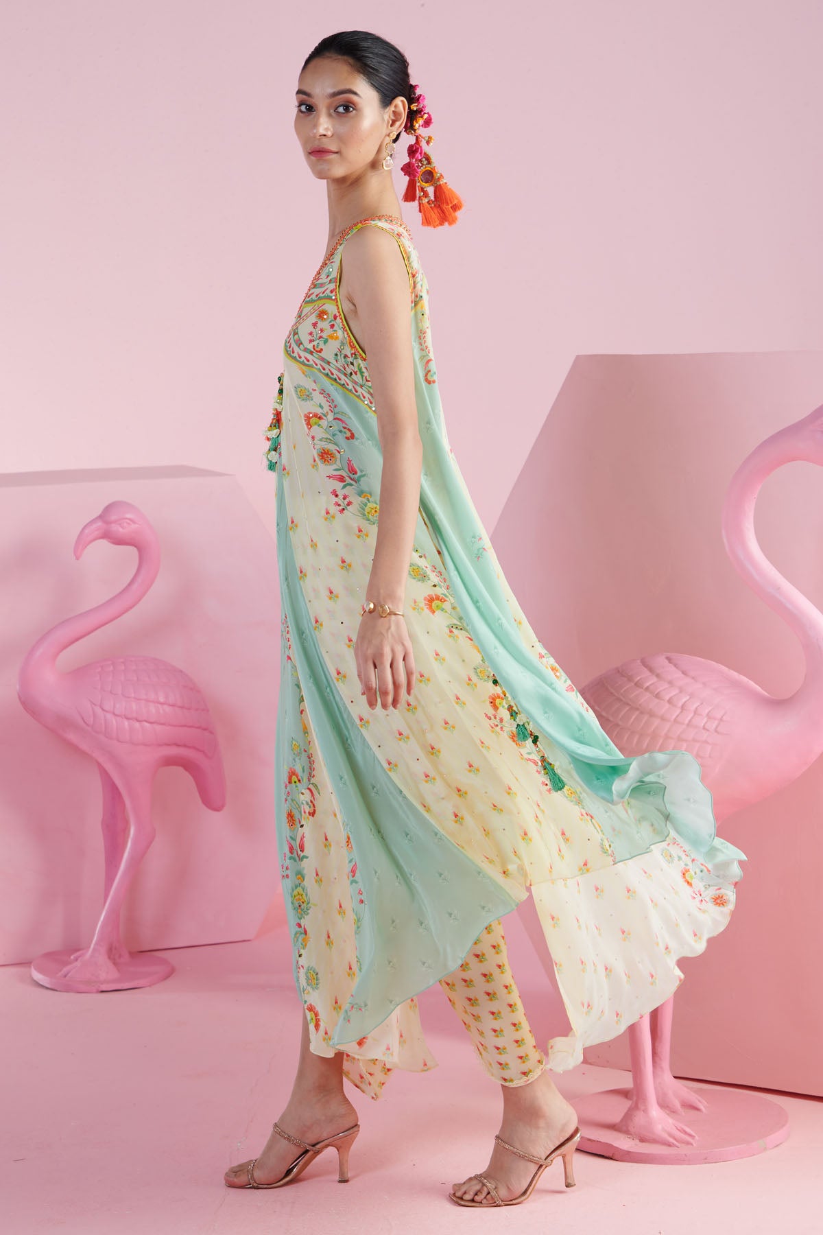 Colorblock Chiffon Tunic & Dhoti