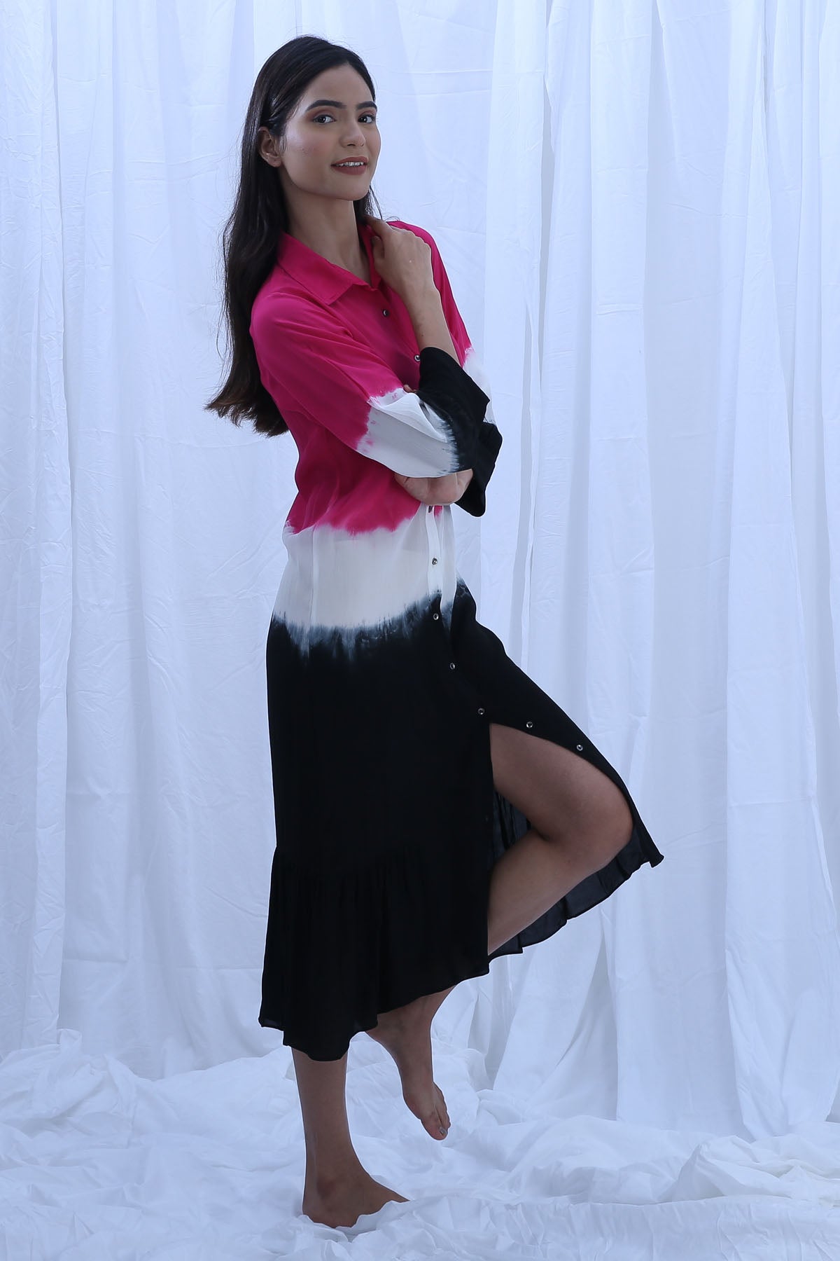 Colorblock Collar Shirt Dress