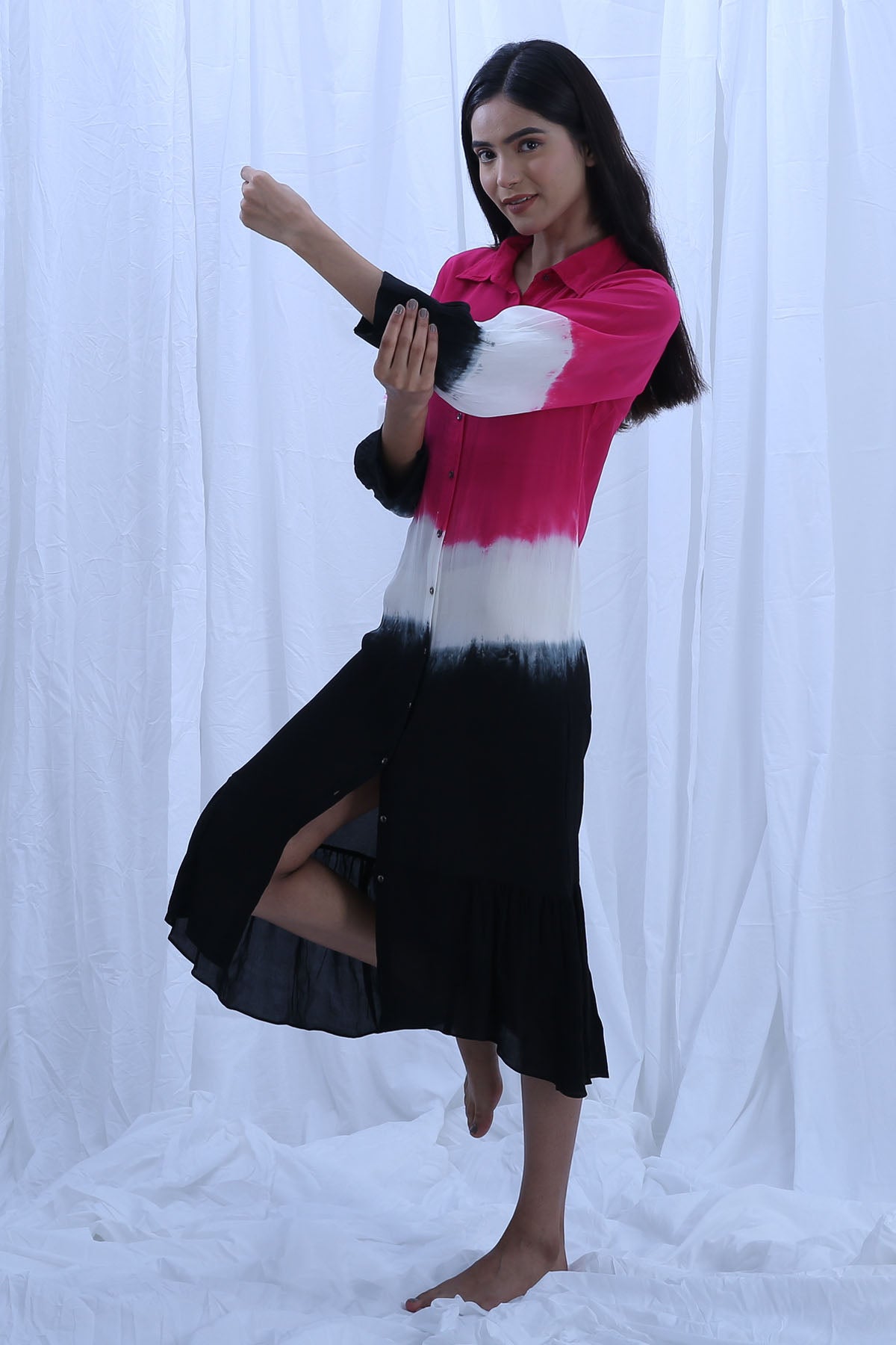 Colorblock Collar Shirt Dress