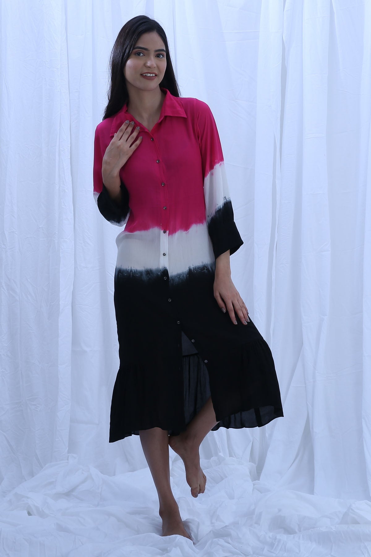 Khat Clothing Colorblock Collar Shirt Dress for women online at ScrollnShops