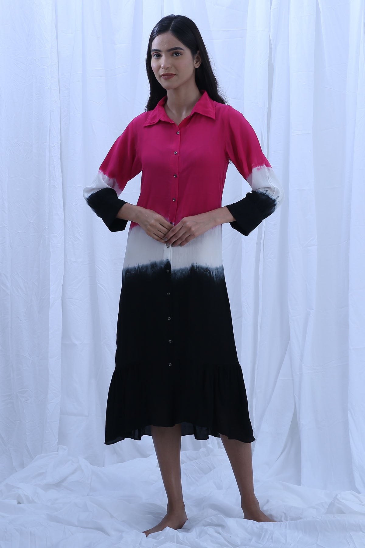 Buy Designer Colorblock Collar Shirt Dress Online