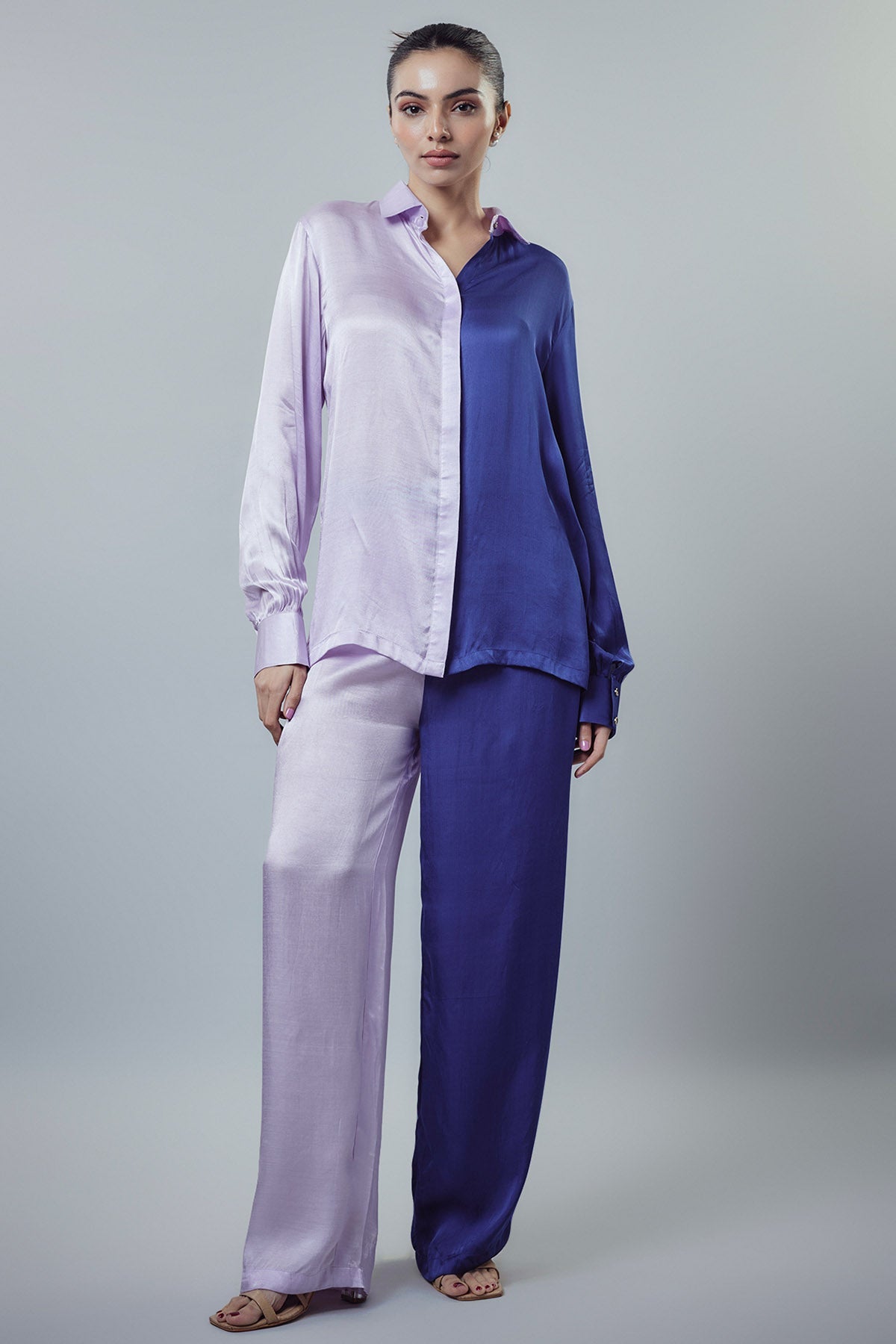 Buy Colorblock Collar Shirt & Pants by Emblaze for women online at ScrollnShops