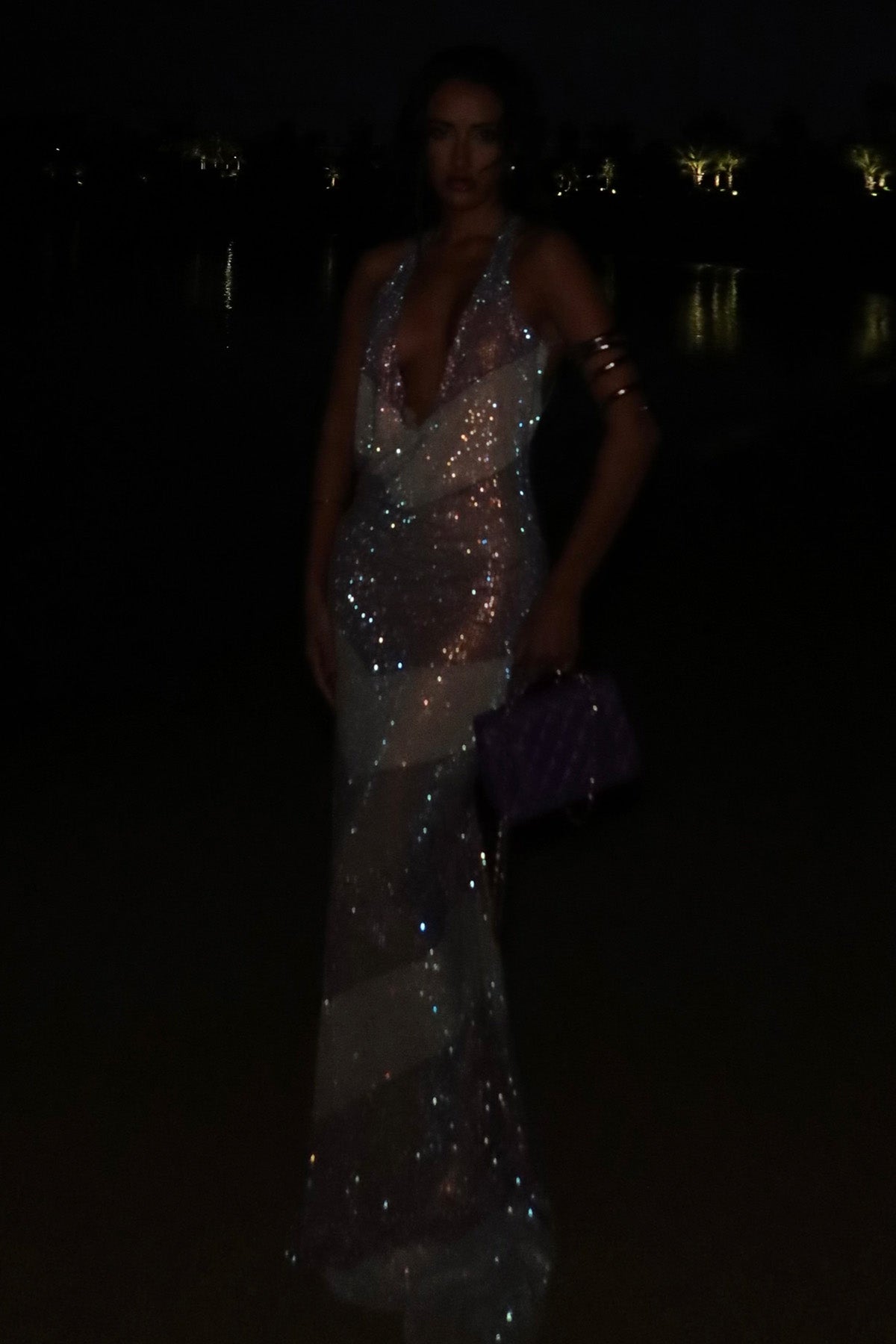 Colorblock Crystal Backless Gown