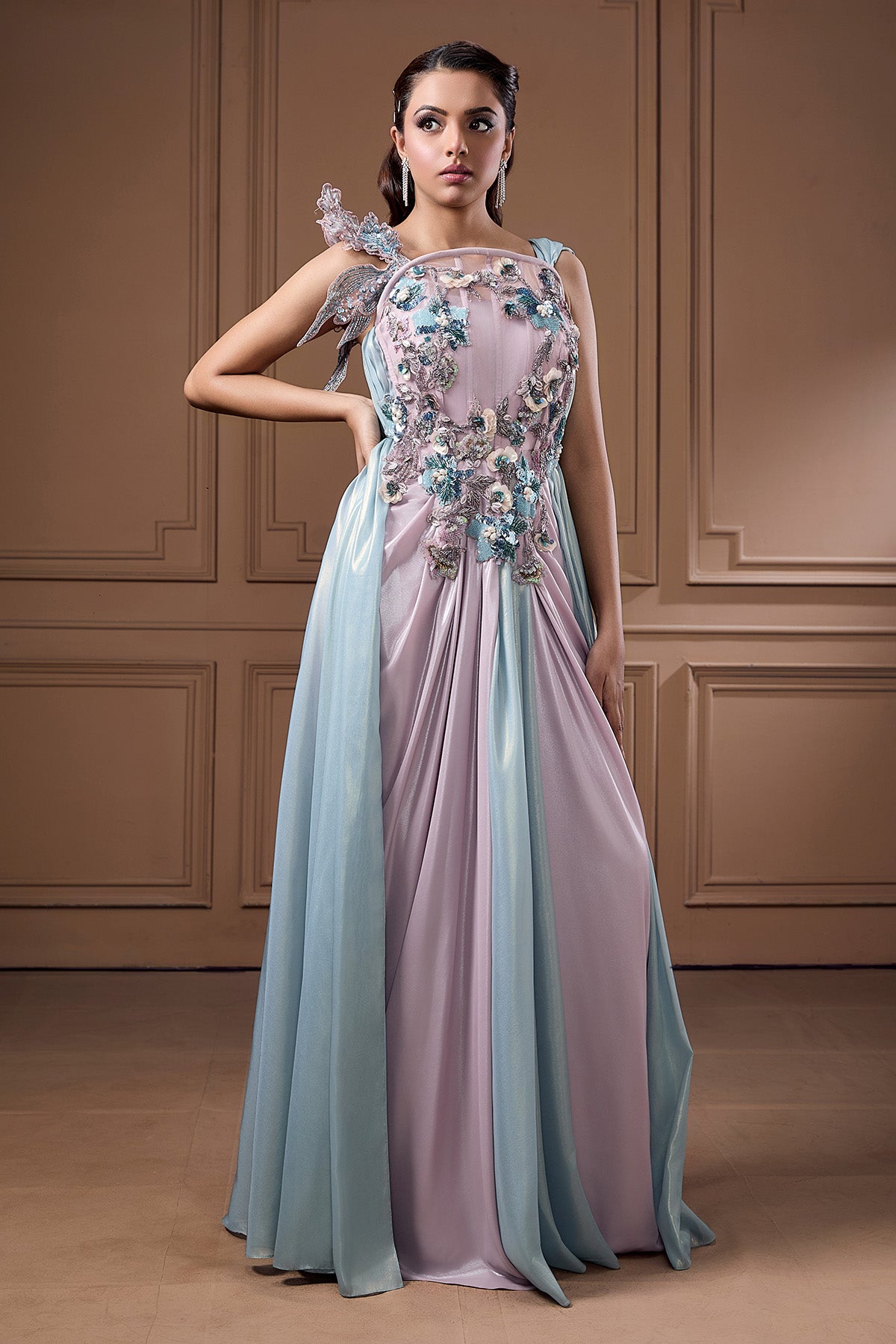 Colorblock Embellished Gown