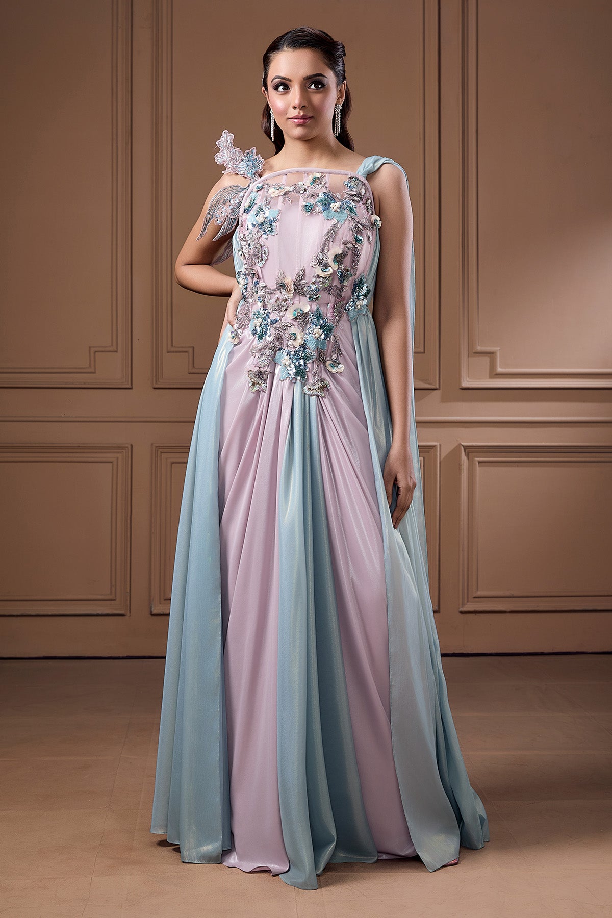 Buy Colorblock Embellished Gown by Label Kaleido for Women online at ScrollnShops