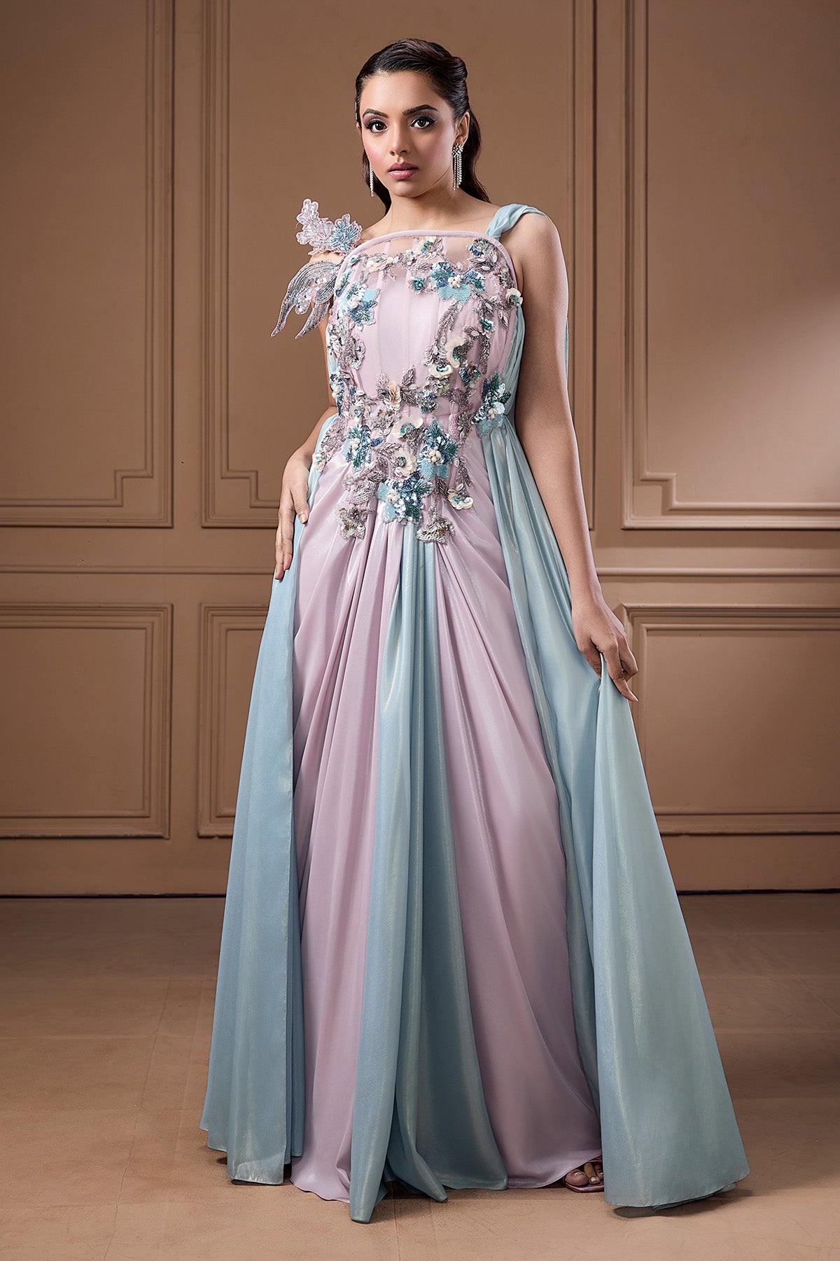 Colorblock Embellished Gown
