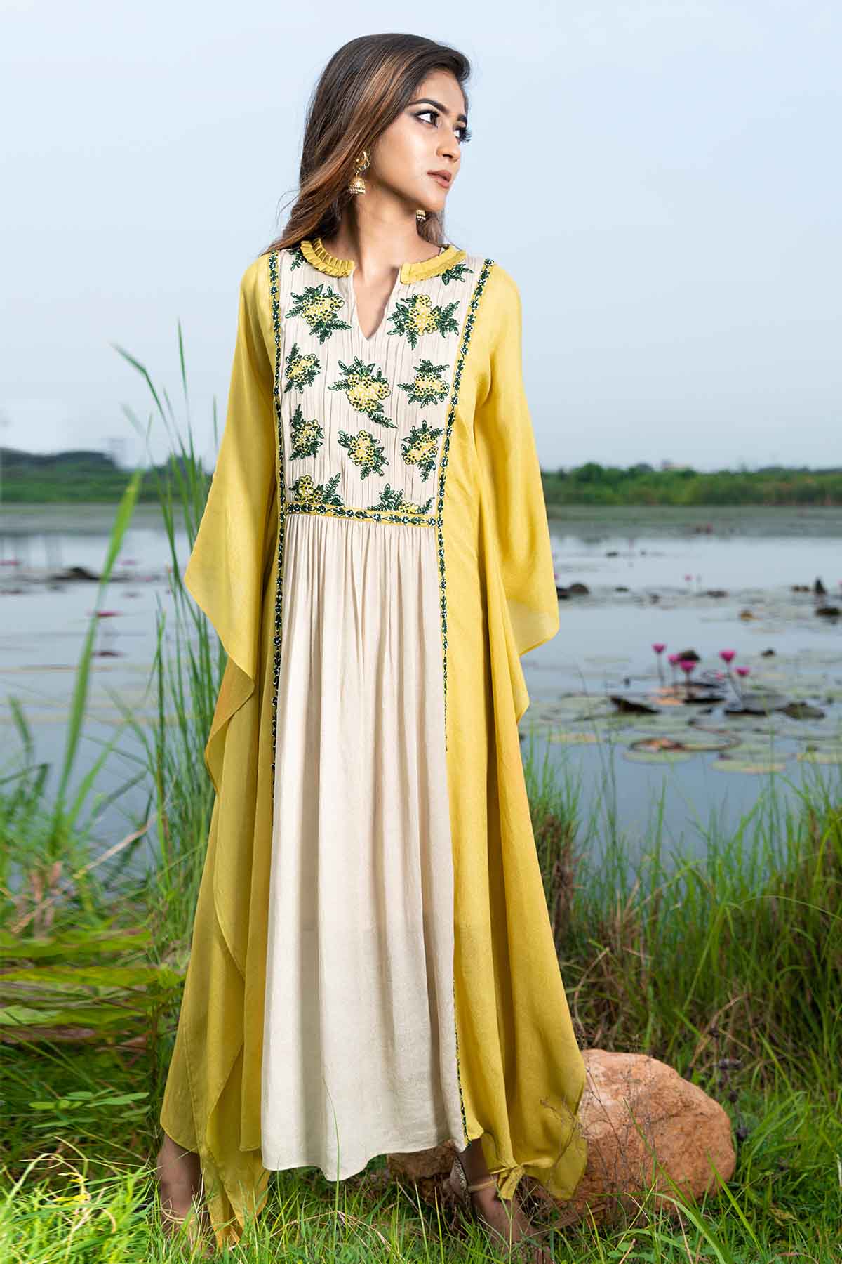 Colorblock Embroidered Kaftan