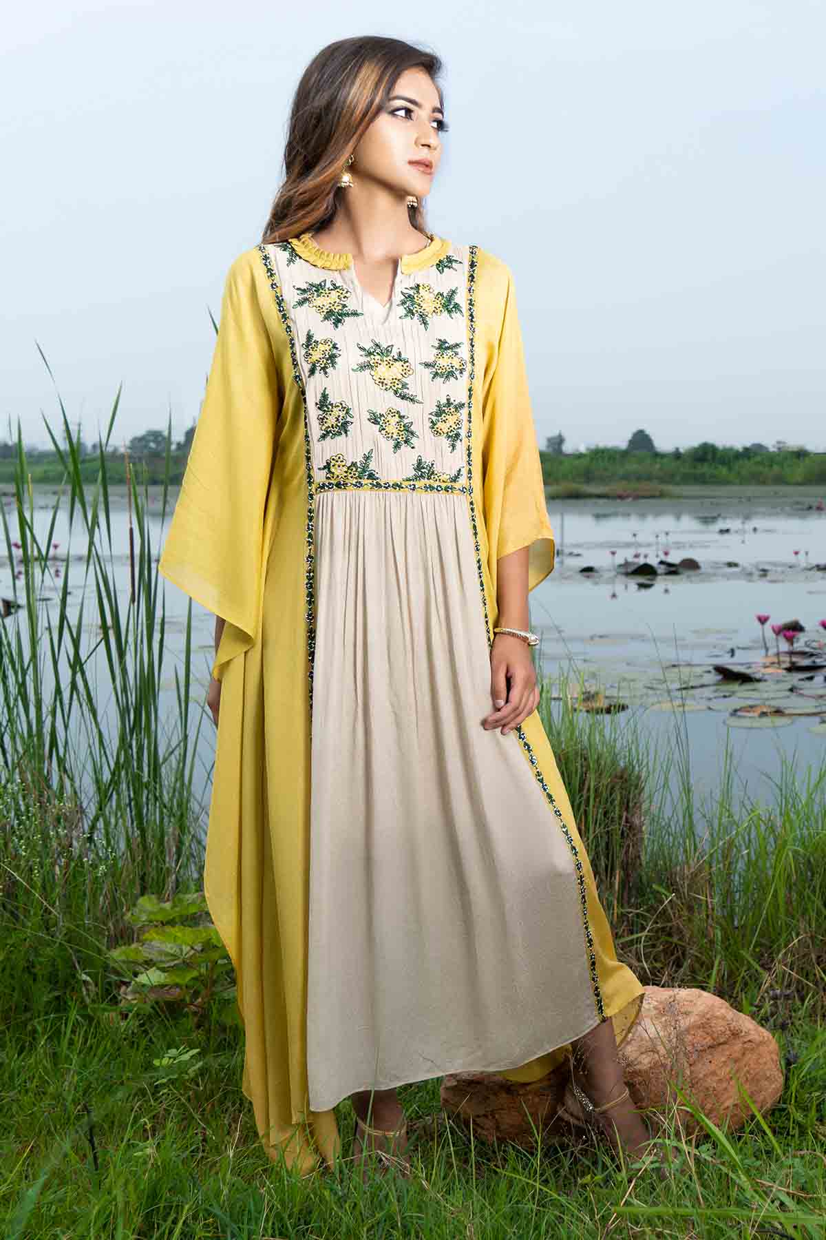 Sejal Kamdar Colorblock Embroidered Kaftan for women online at ScrollnShops