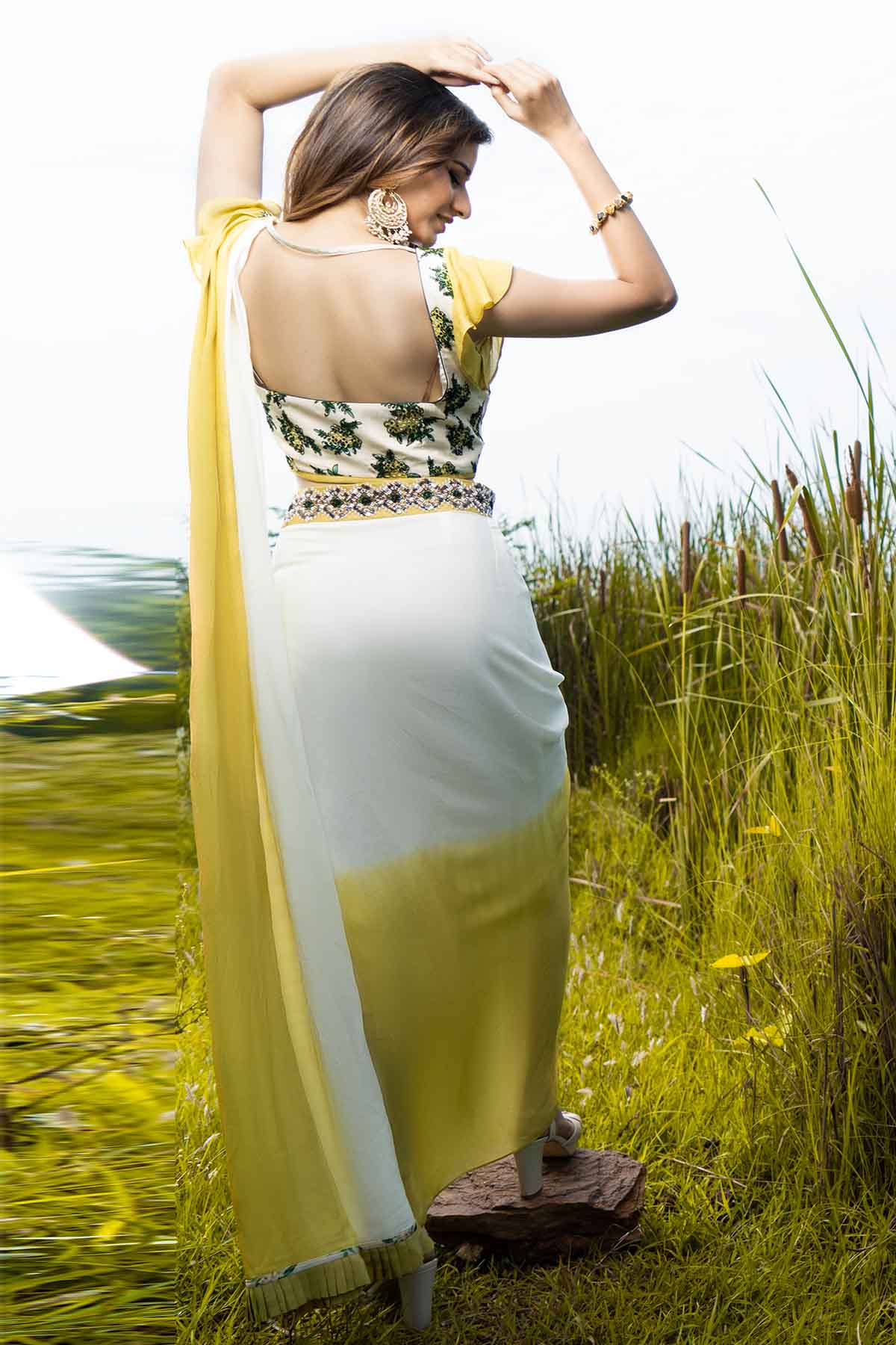 Colorblock Embroidered Saree