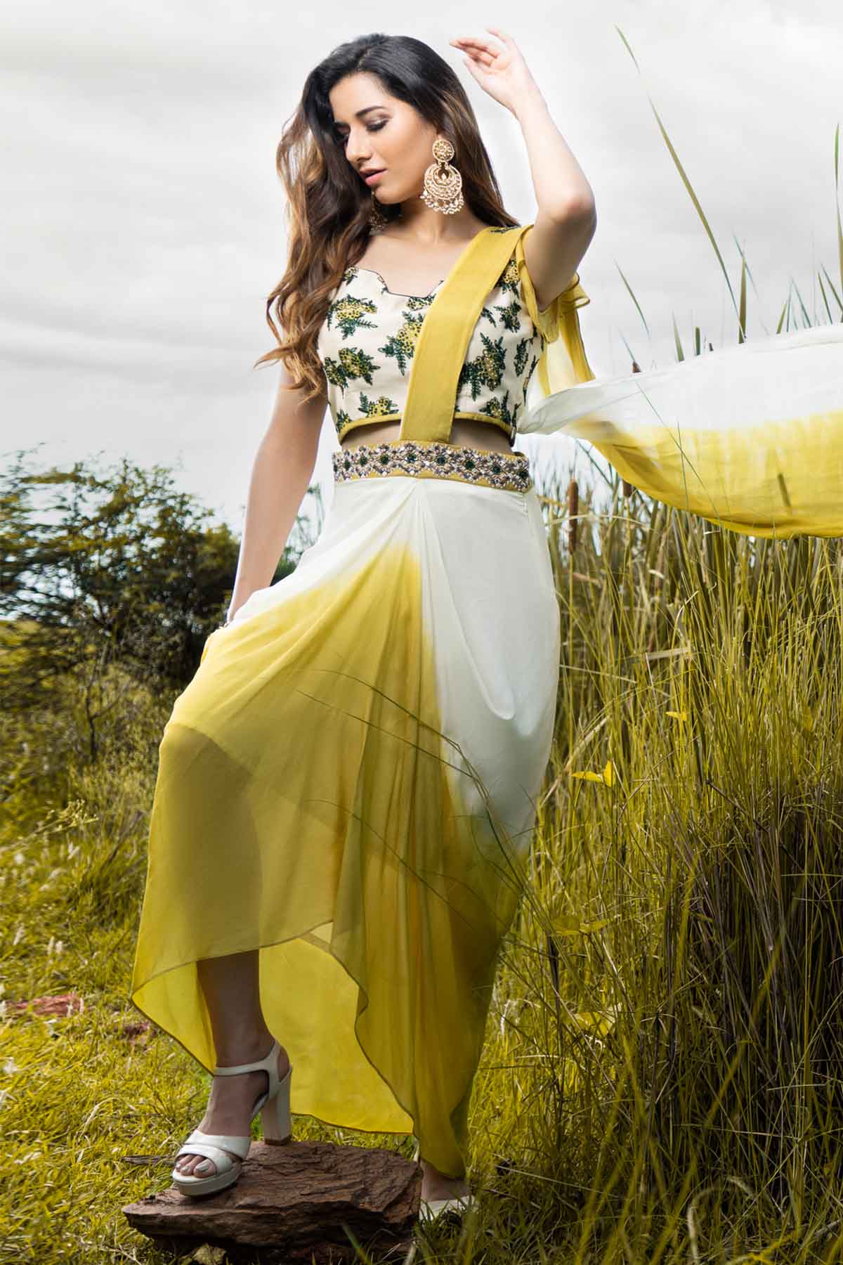 Sejal Kamdar Colorblock Embroidered Saree for women online at ScrollnShops