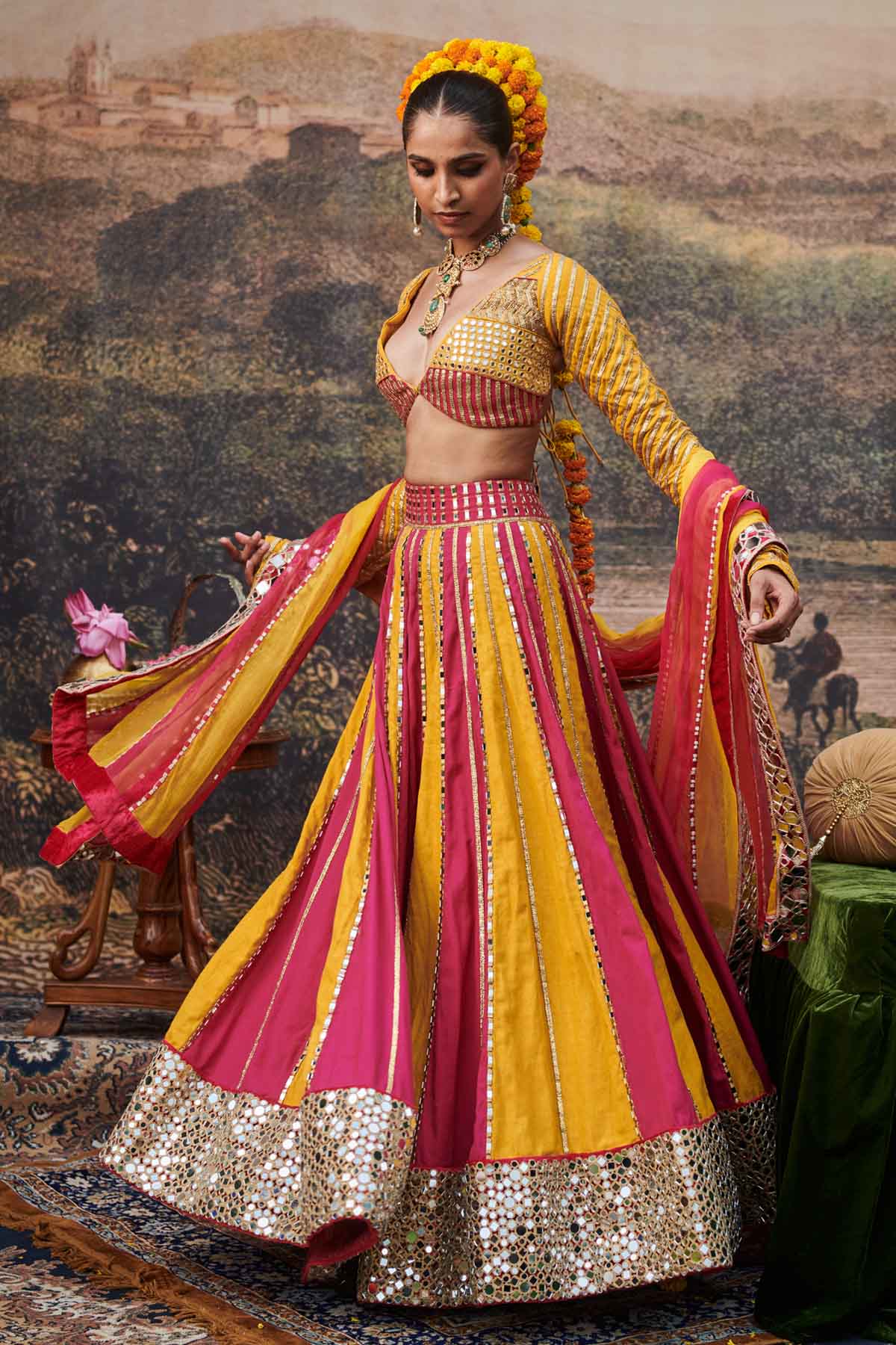 Colorblock Gota Work Lehenga Set
