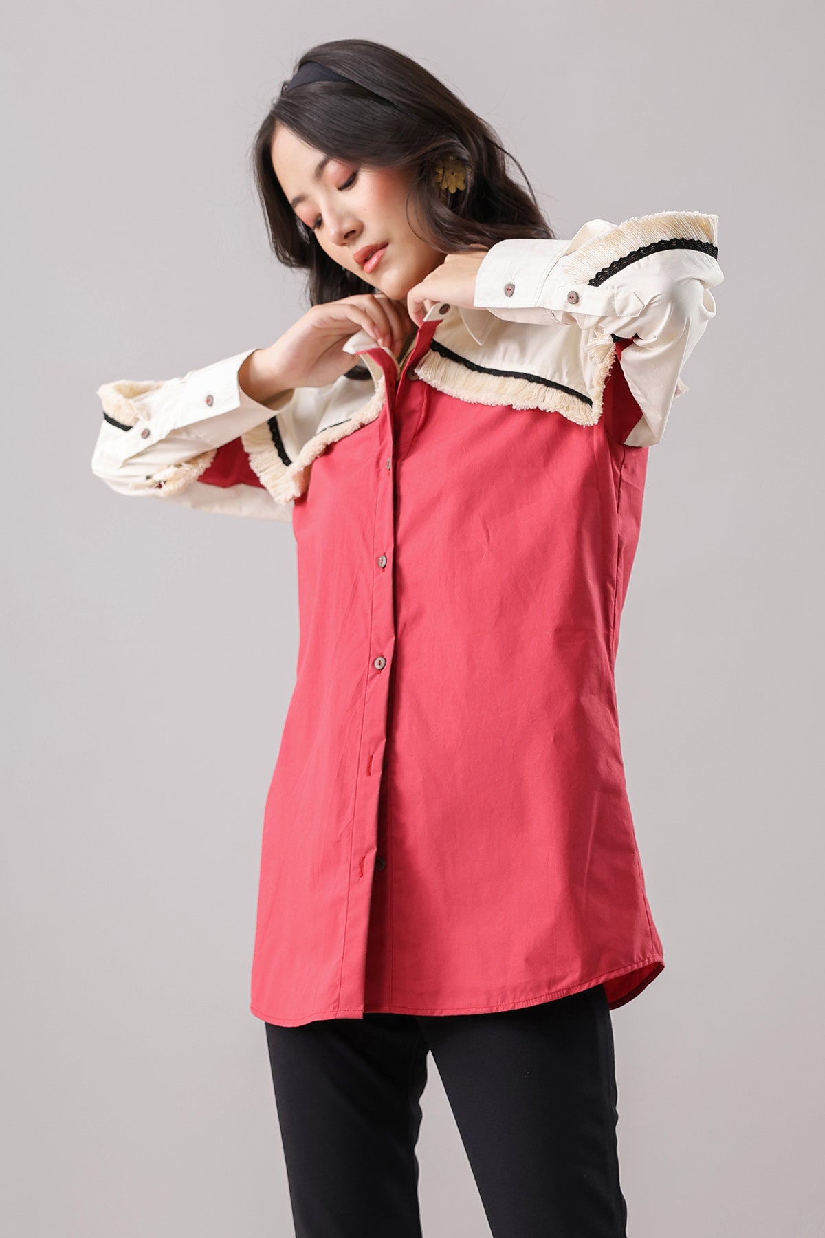 Colorblock Lace Detail Shirt