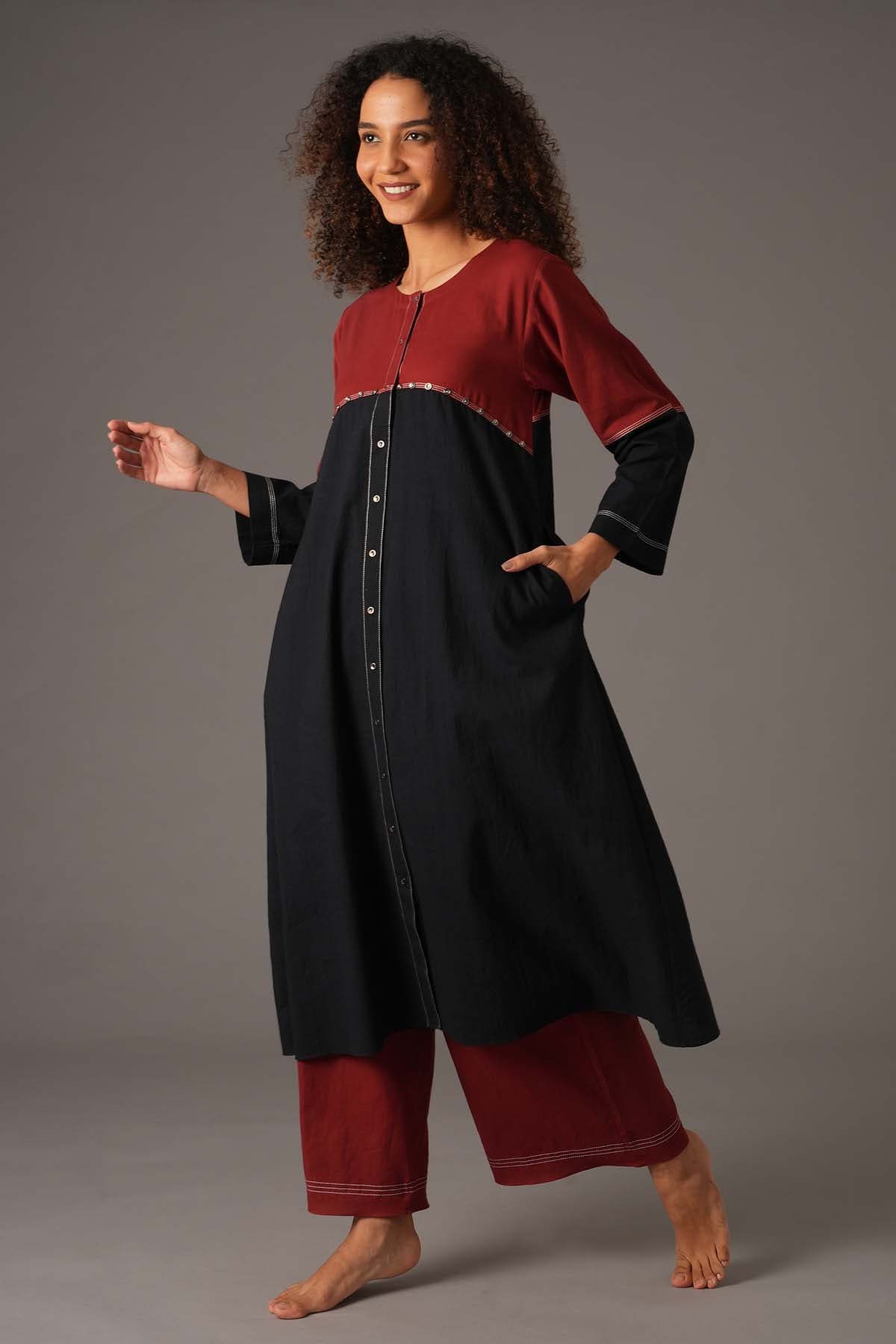 Colorblock Long Kurta & Pants