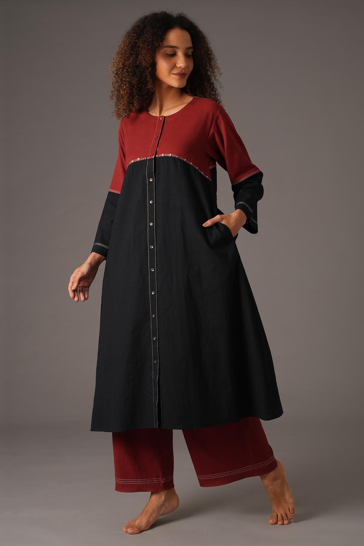 Buy Designer Colorblock Long Kurta & Pants Online