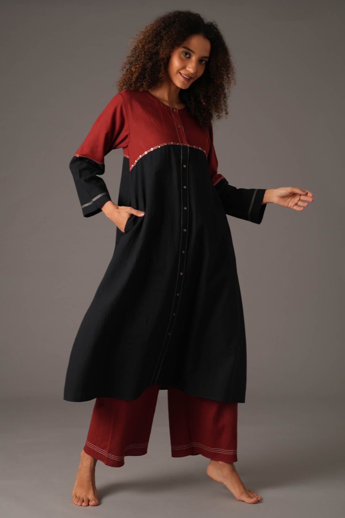 Colorblock Long Kurta & Pants