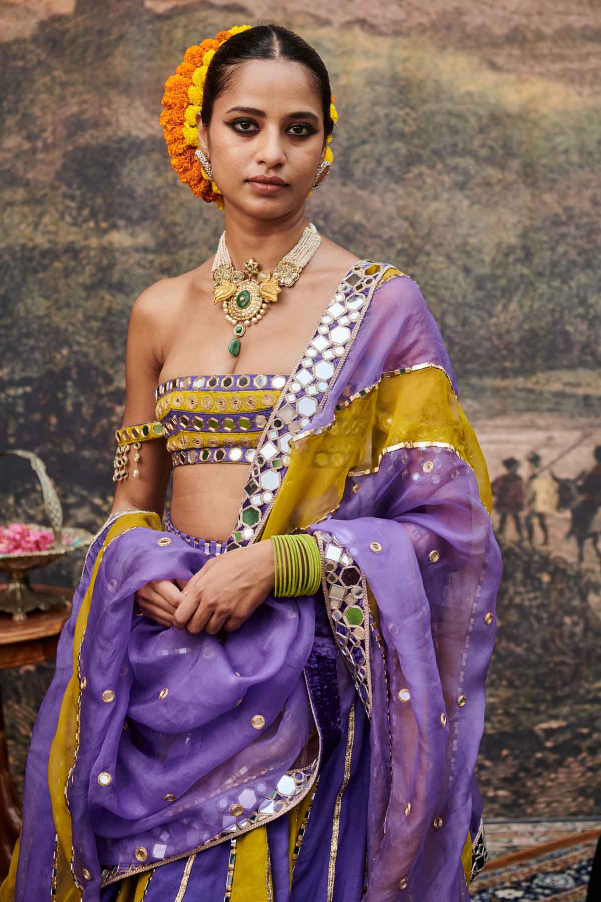 Colorblock Mirror Lehenga Set