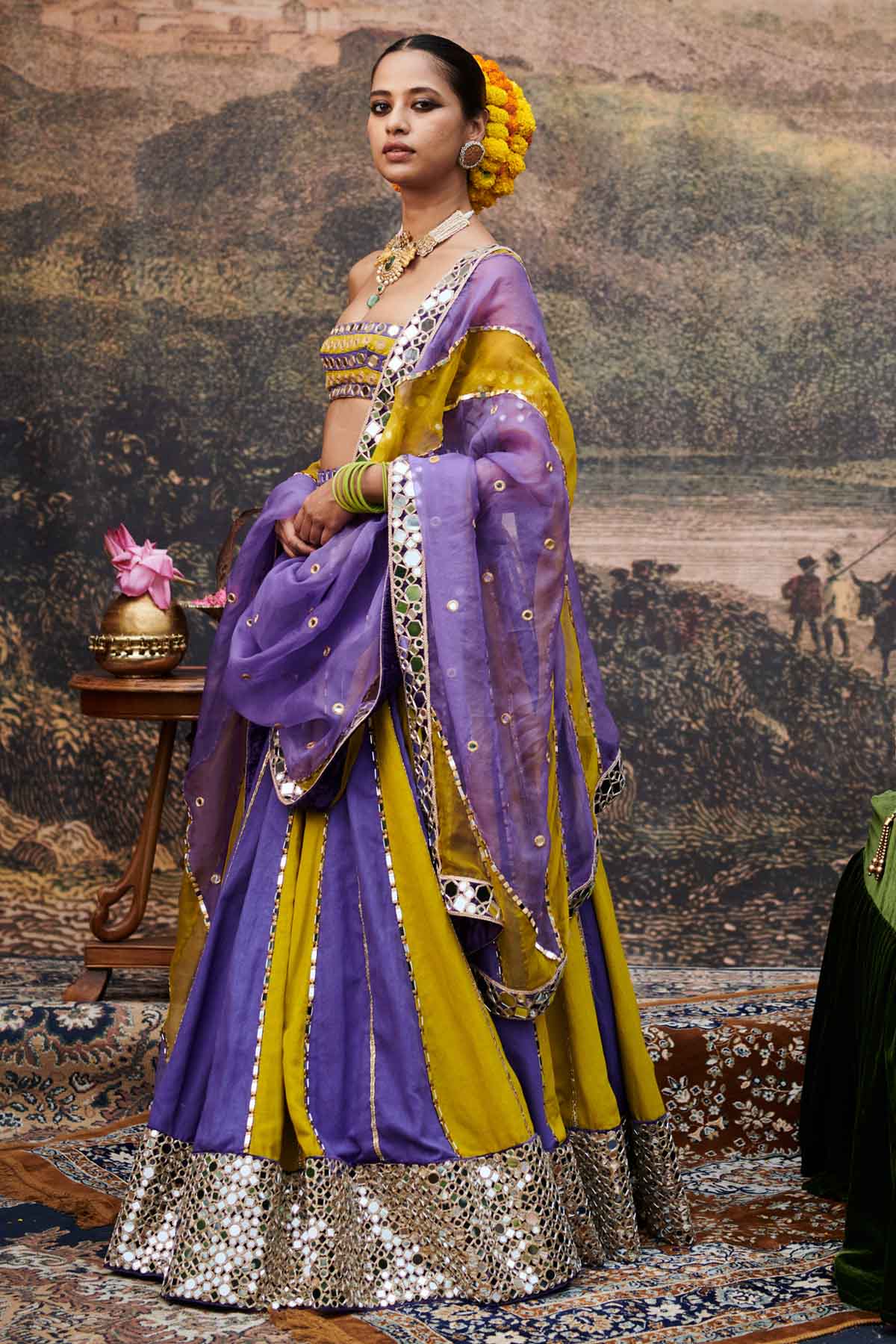 Colorblock Mirror Lehenga Set