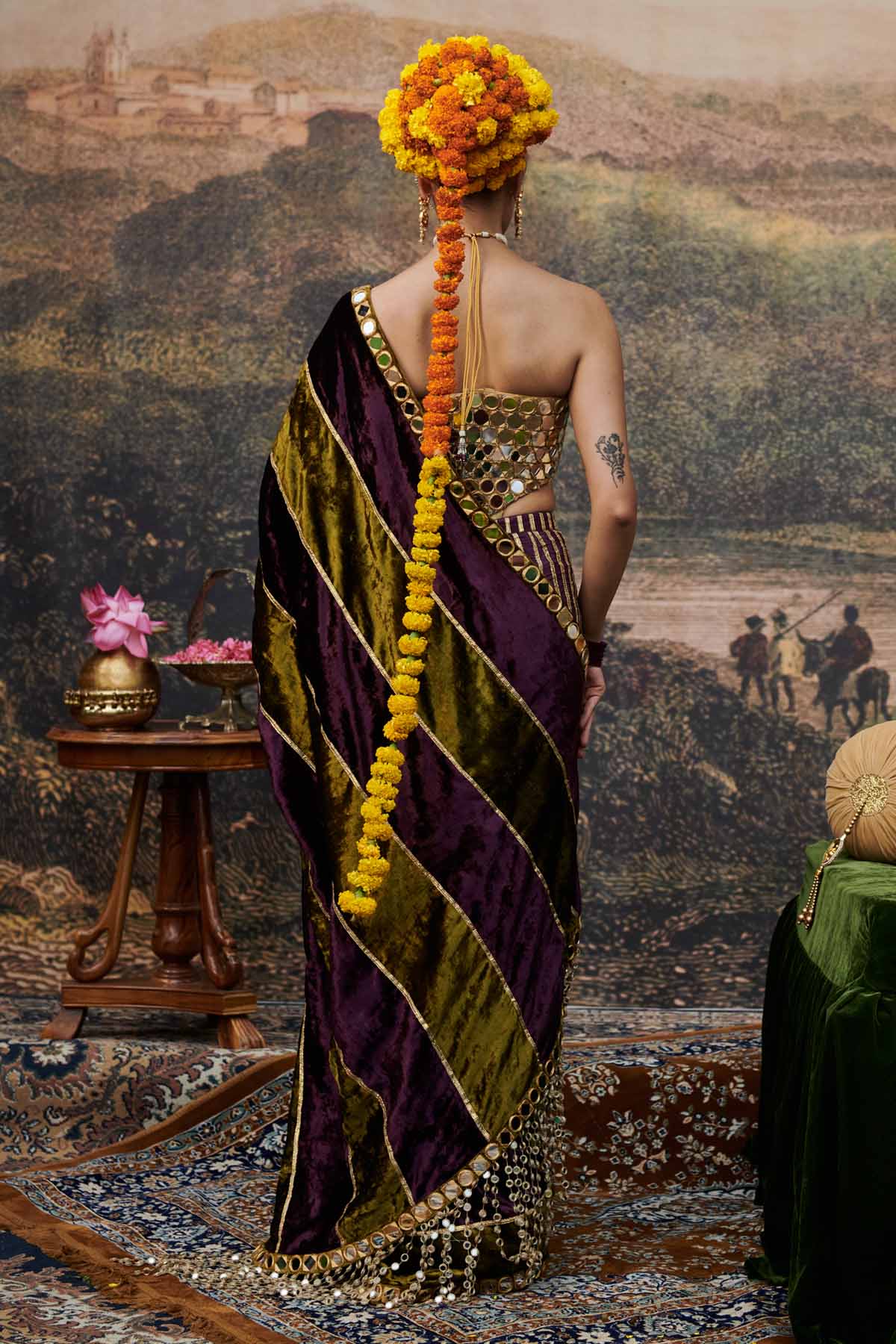 Colorblock Mirror Work Saree