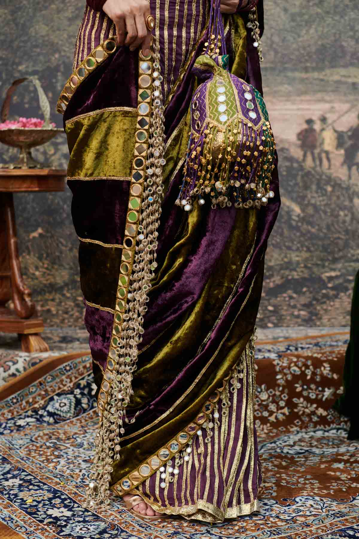 Colorblock Mirror Work Saree