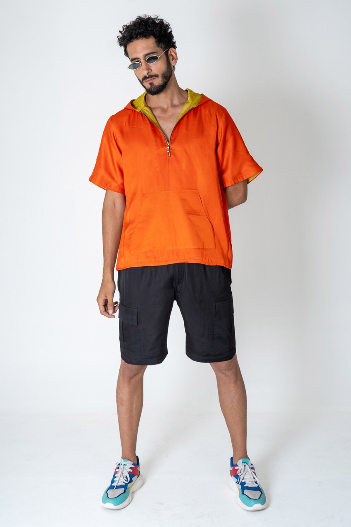 Buy Neora by Nehal ChopraColorblock Modal Silk Hoodie for Men Online