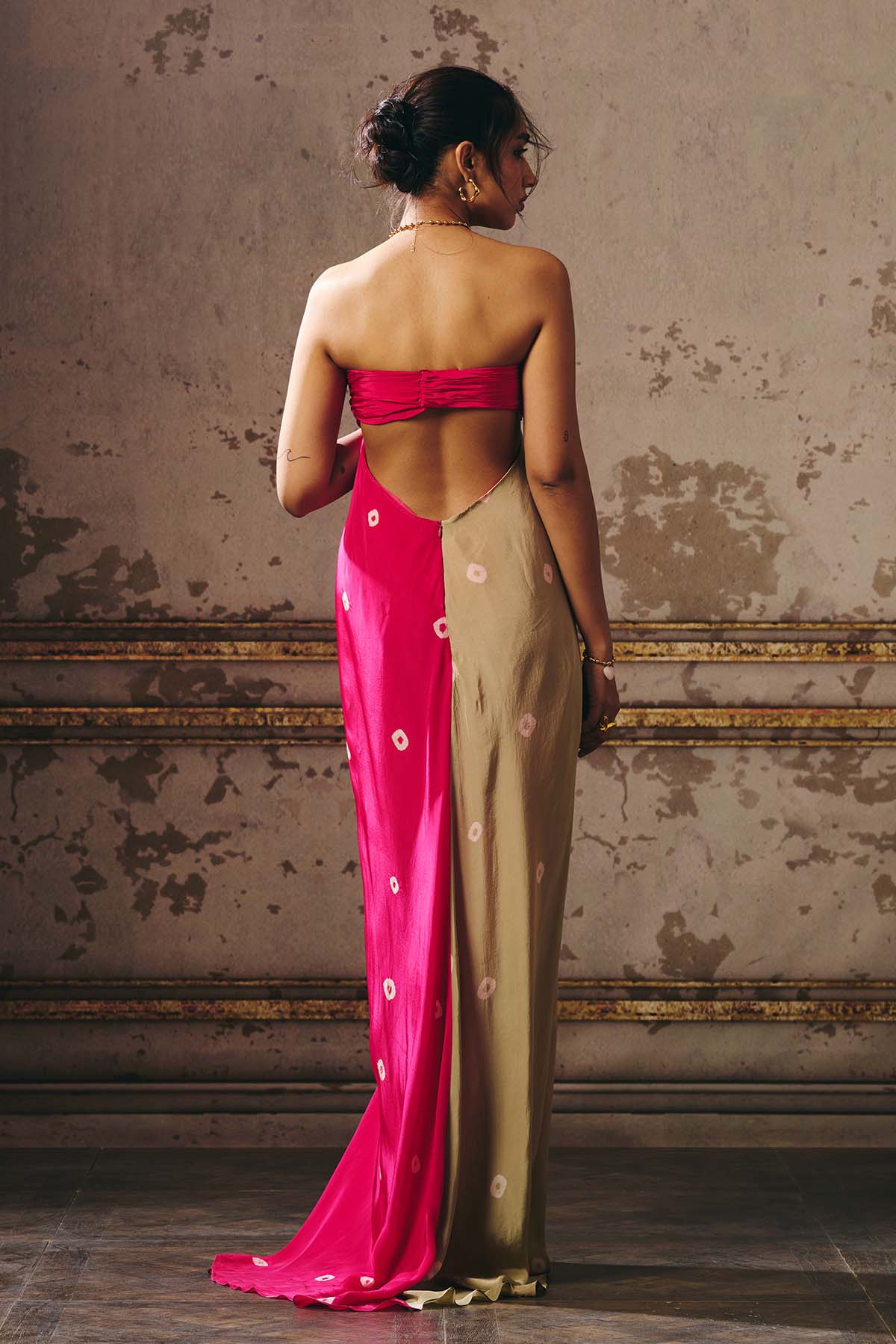 Colorblock Off Shoulder Gown