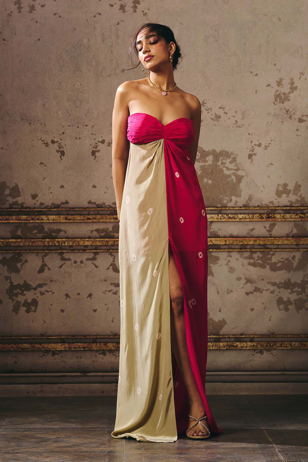 Colorblock Off Shoulder Gown