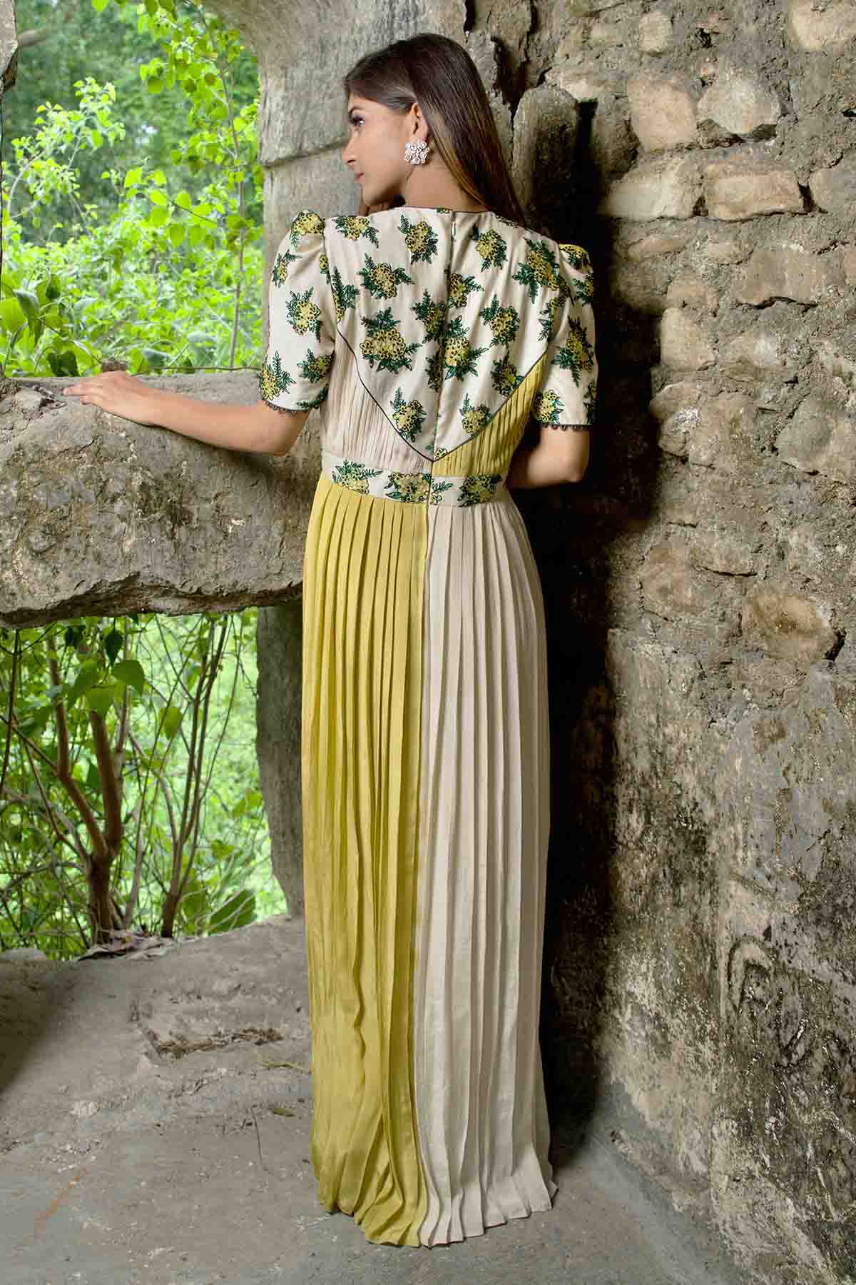 Colorblock Pleated Maxi Dress